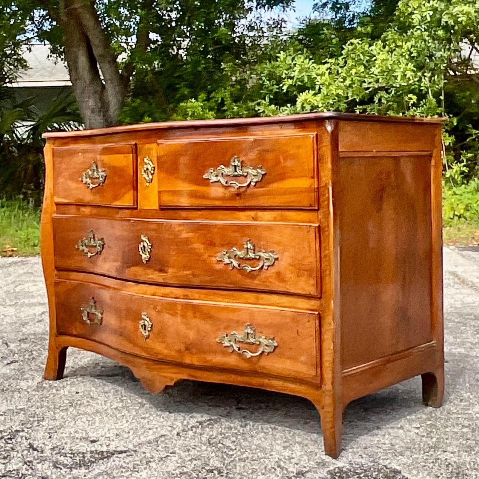 Mid 20th Century Vintage Italian Carved Italian Roll Front Dresser For Sale 3