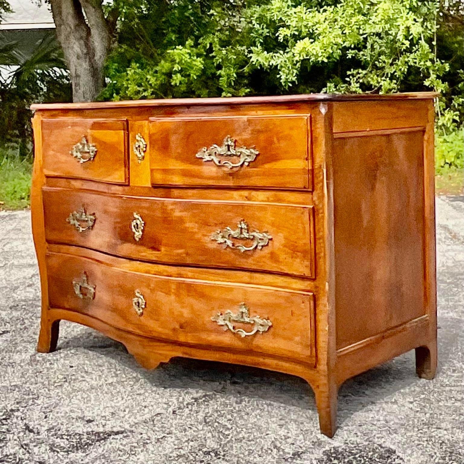 Mid 20th Century Vintage Italian Carved Italian Roll Front Dresser For Sale 4