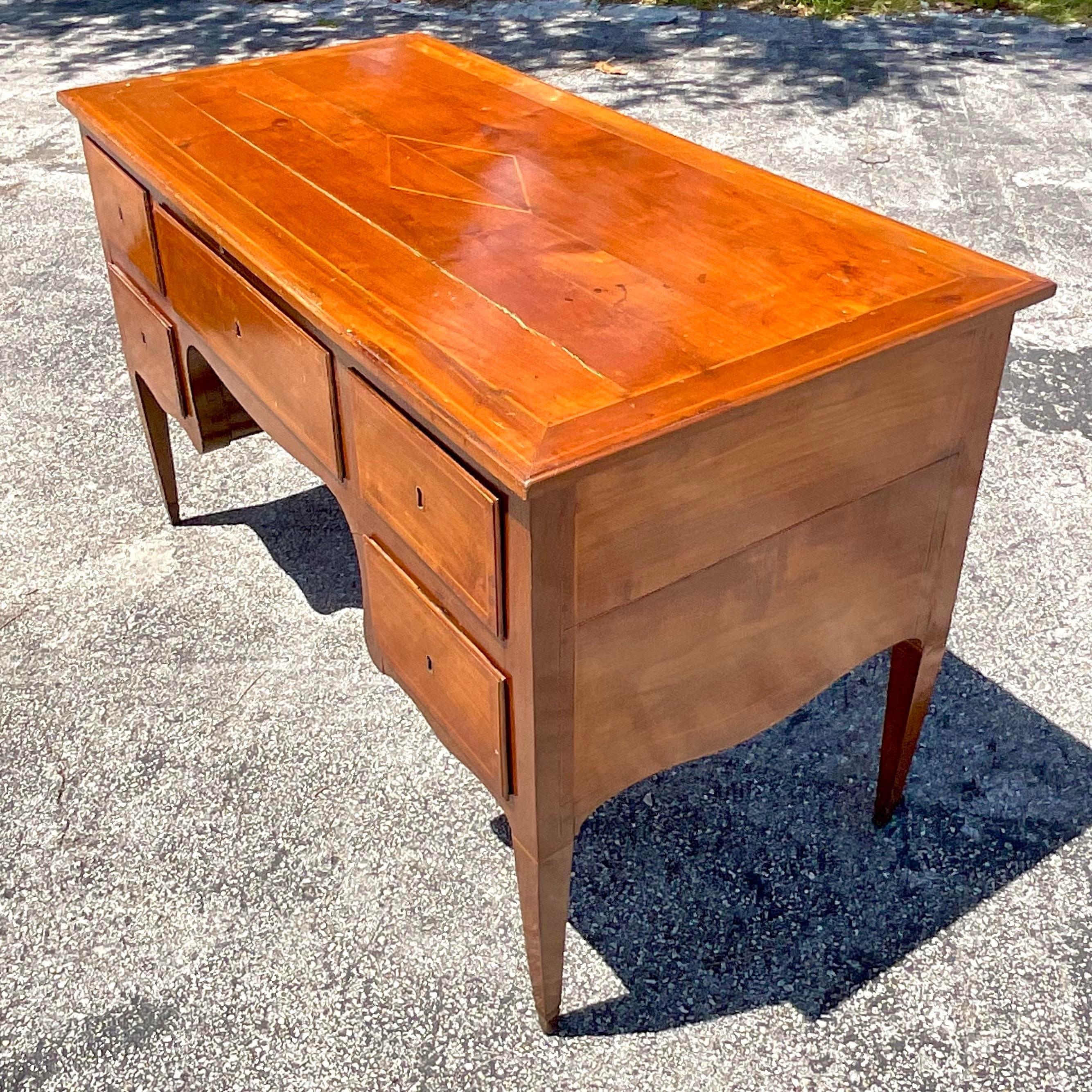 Mid 20th Century Vintage Italian Inlay Partners Desk In Good Condition For Sale In west palm beach, FL