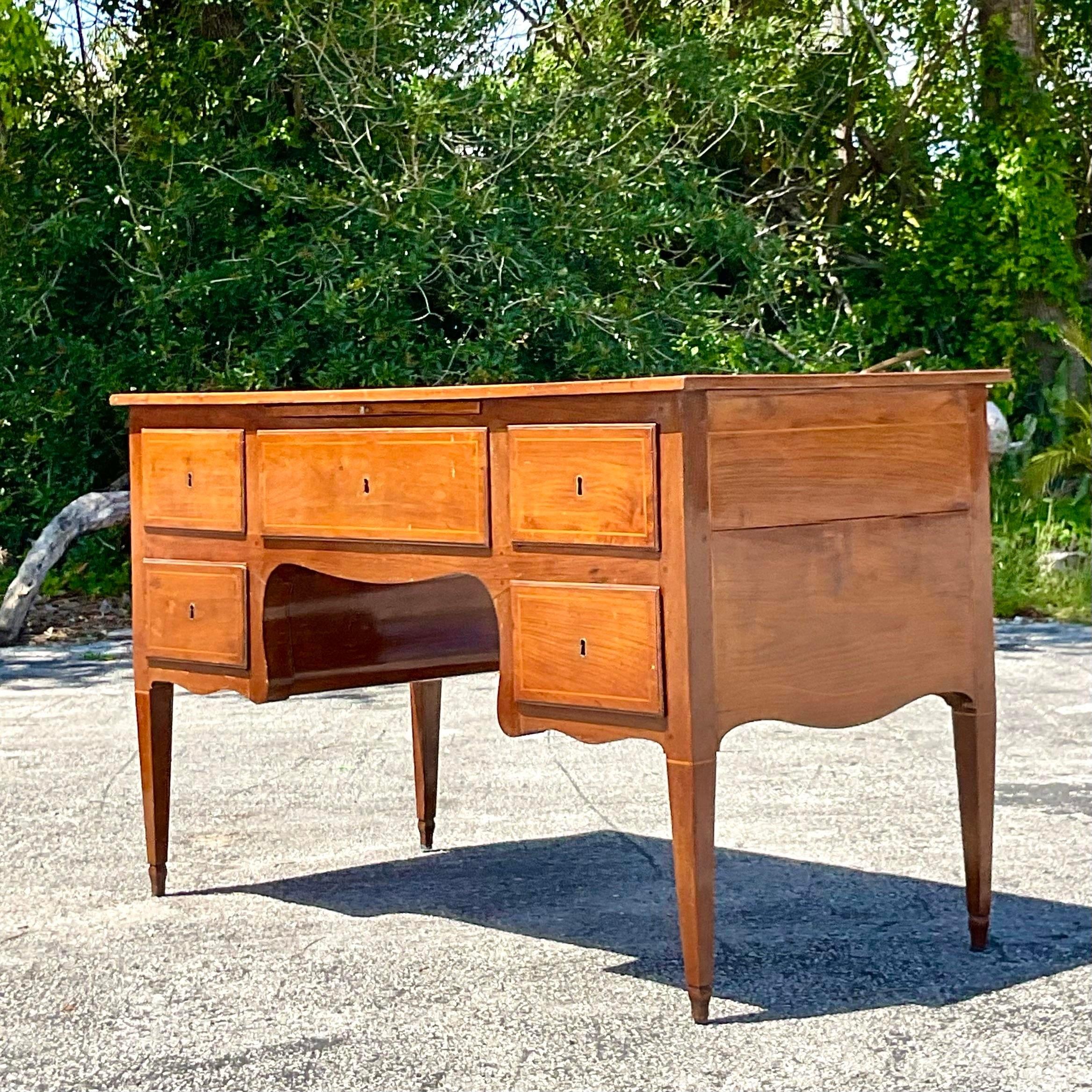 Mid 20th Century Vintage Italian Inlay Partners Desk For Sale 3