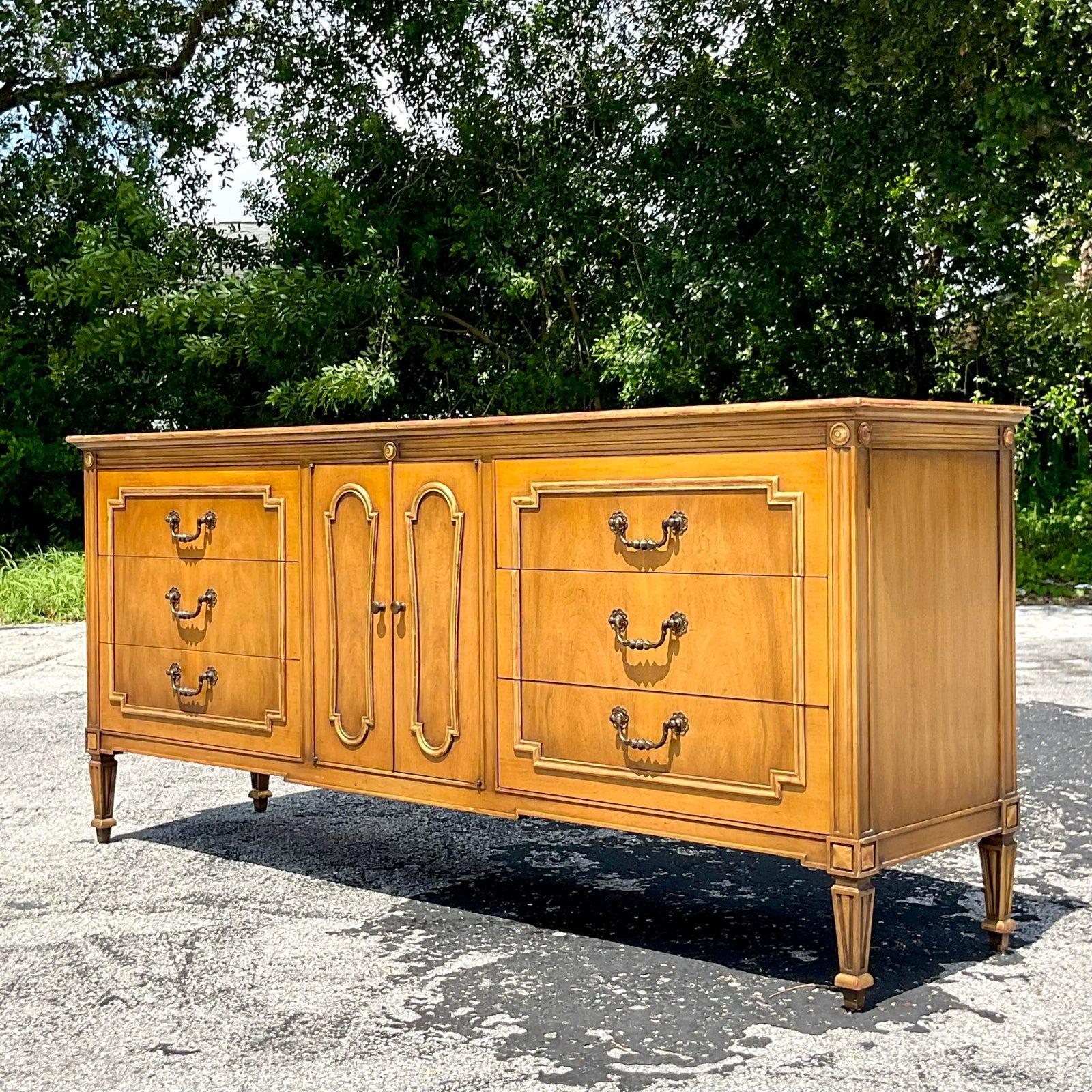 Brass Mid 20th Century Vintage John Widdicomb Gilt Tipped Credenza For Sale