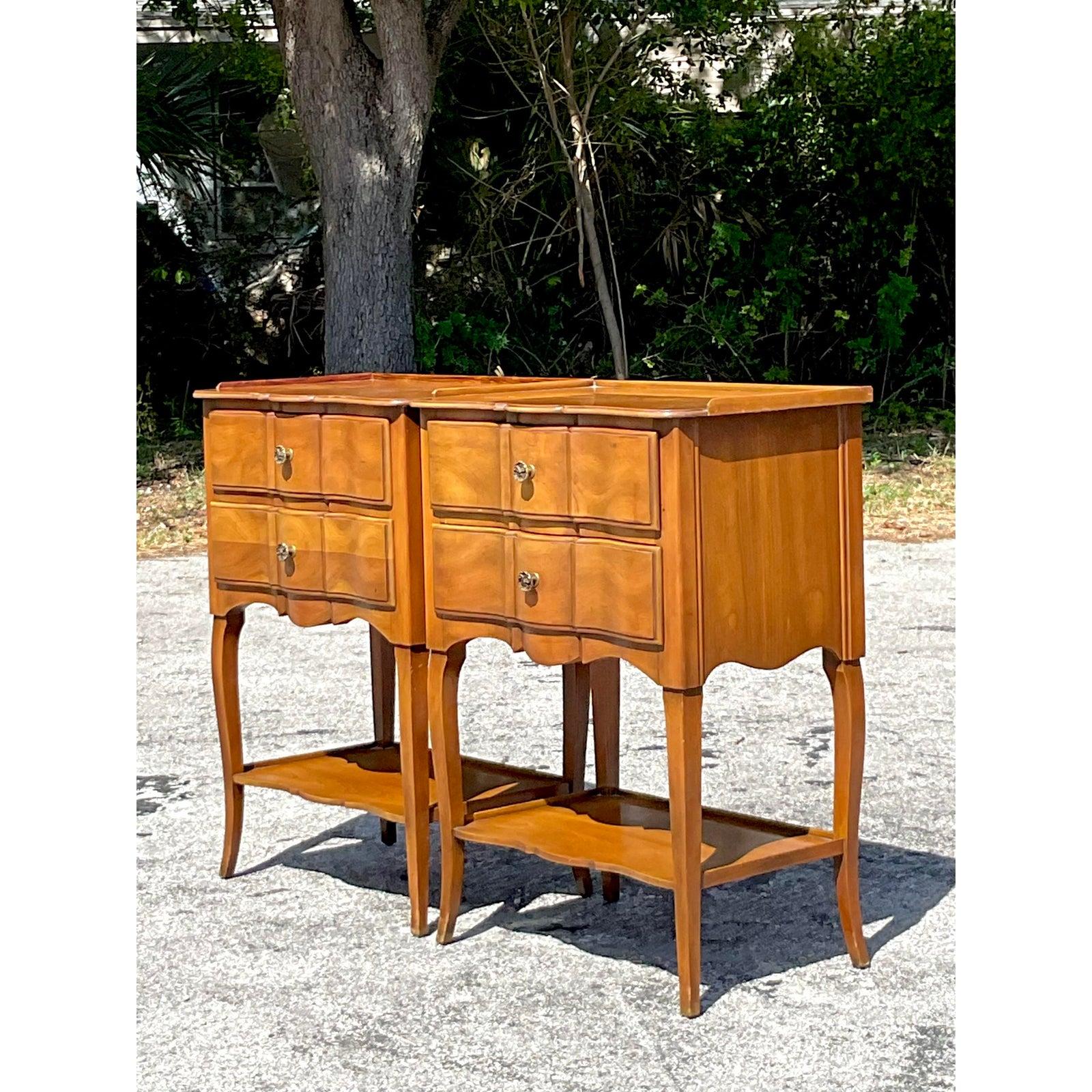 Mid-Century Modern Mid 20th Century Vintage John Widdicomb Roll Front Cherry Nightstands - A Pair