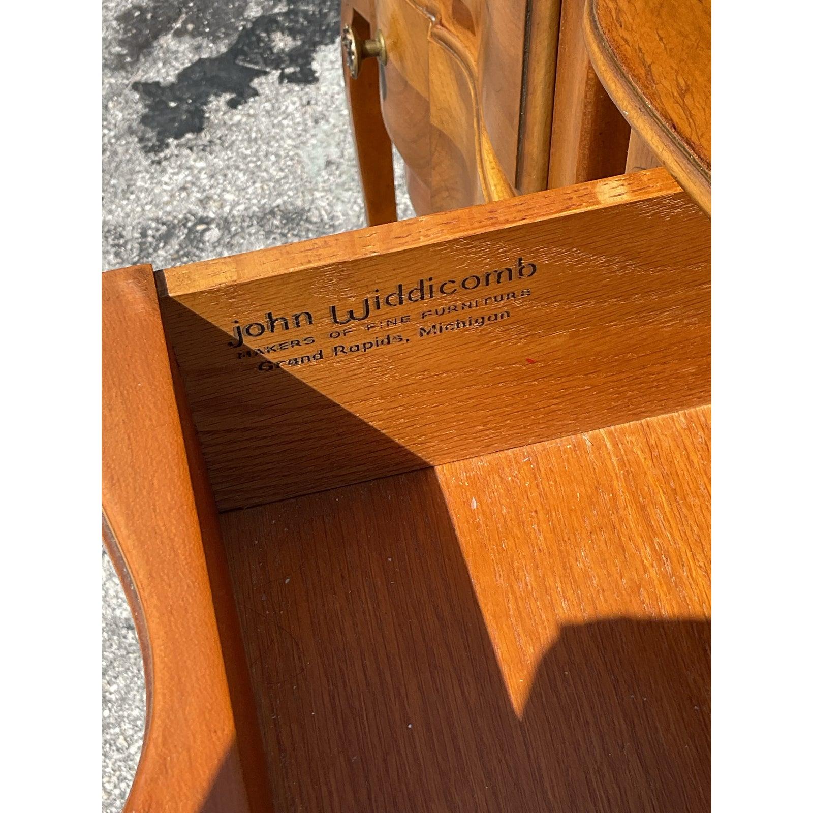 American Mid 20th Century Vintage John Widdicomb Roll Front Cherry Nightstands - A Pair
