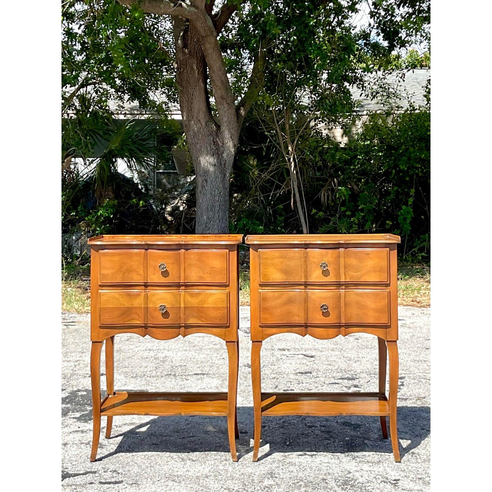 Mid 20th Century Vintage John Widdicomb Roll Front Cherry Nightstands - A Pair In Good Condition In west palm beach, FL