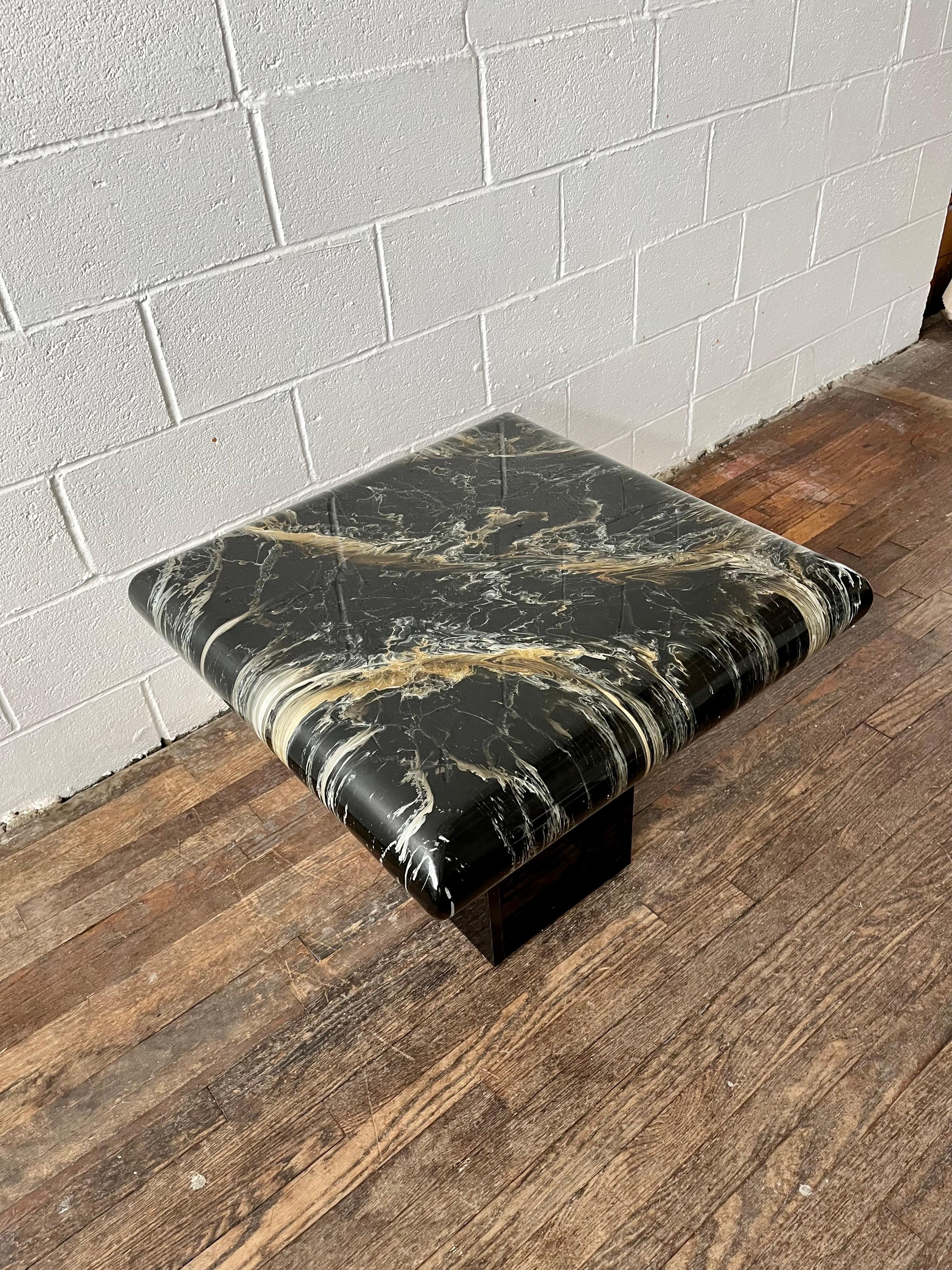 Laminate Mid 20th Century Karl Springer Style End Table in Faux Marble Finish For Sale