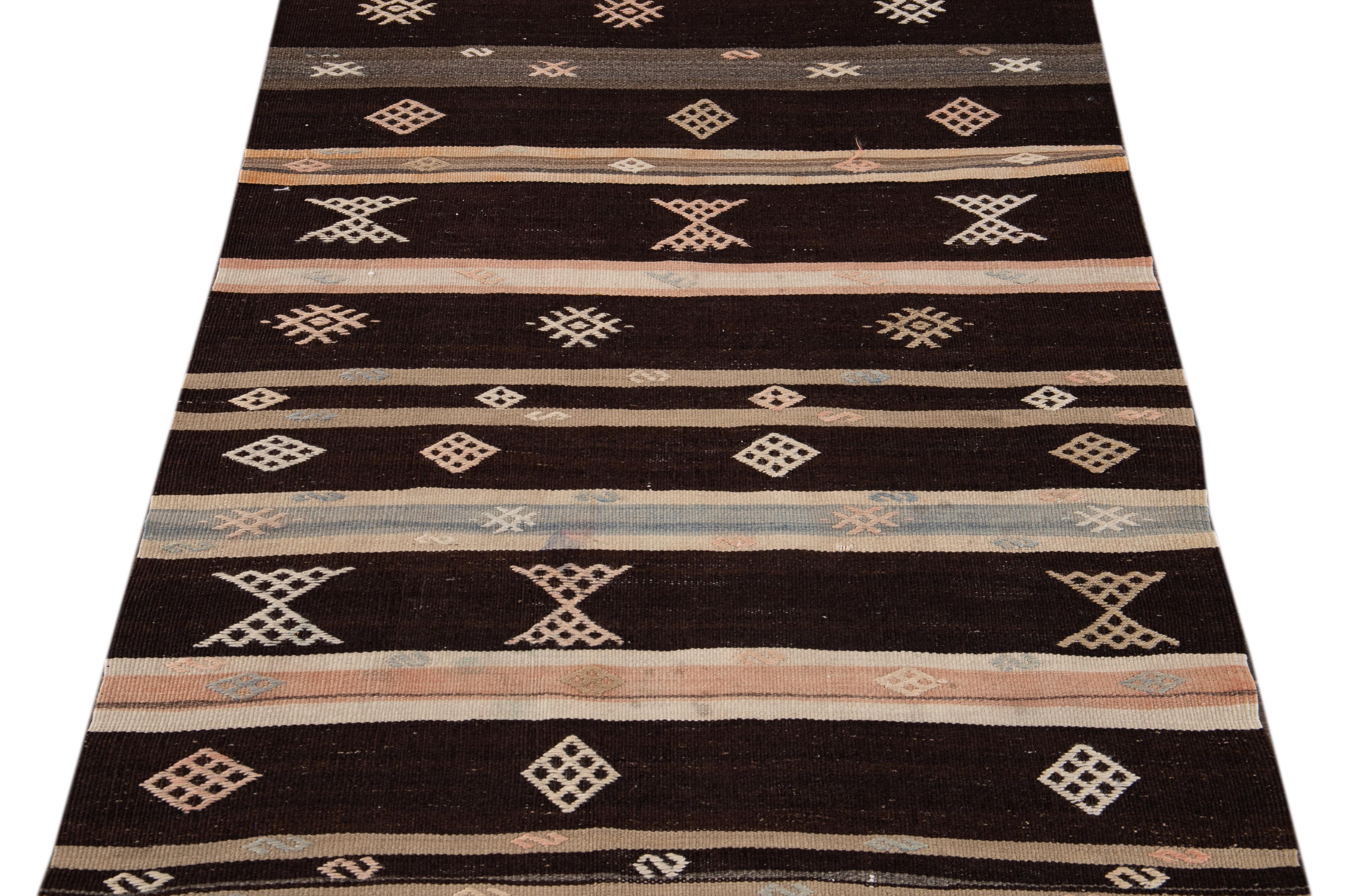 Hand-Knotted Mid-20th Century Vintage Kilim Wool Runner Rug For Sale