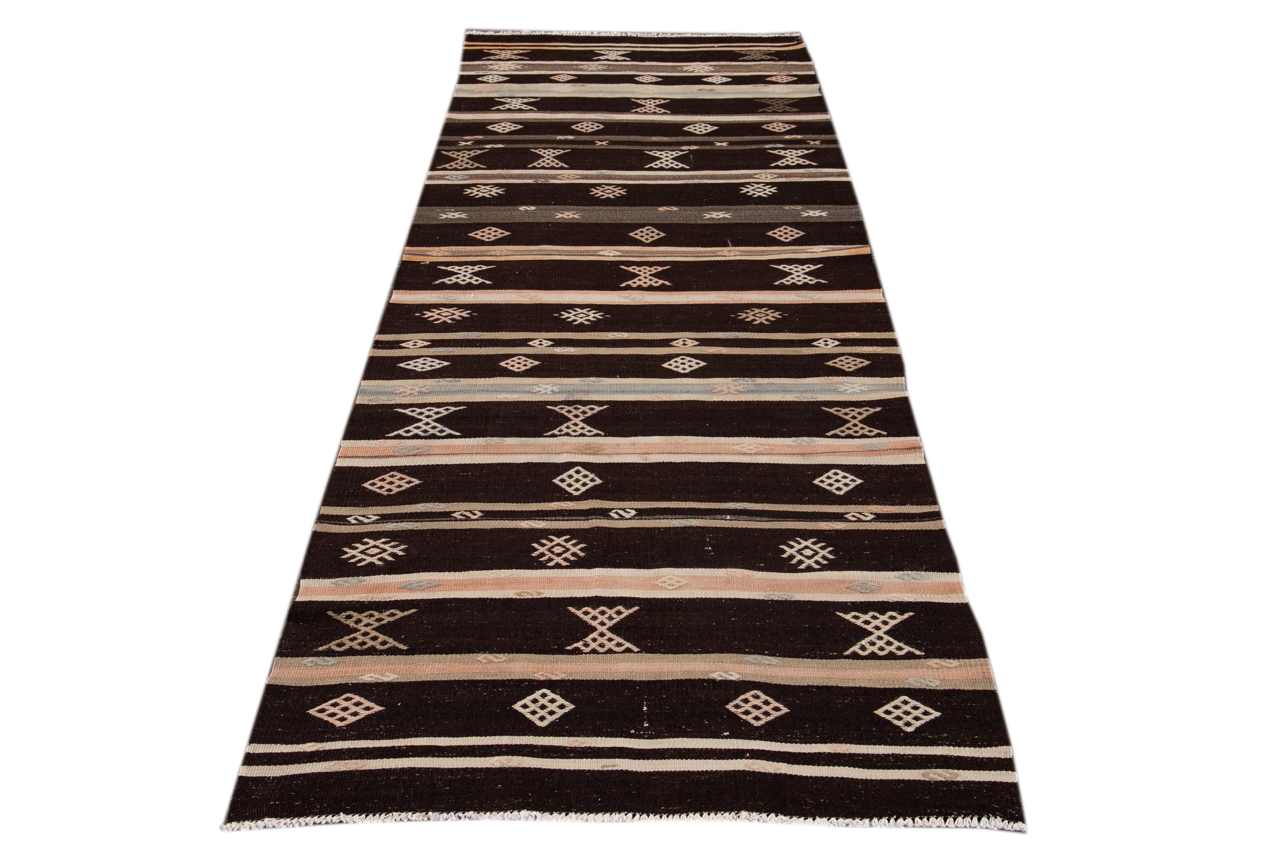 Mid-20th Century Vintage Kilim Wool Runner Rug In Excellent Condition For Sale In Norwalk, CT