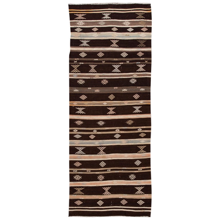 Mid20th Century Vintage Kilim Wool Runner Rug For Sale at 1stDibs