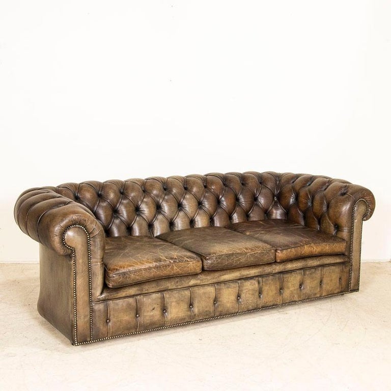 Mid-20th Century Vintage Leather Chesterfield 3 Seat Sofa at 1stDibs