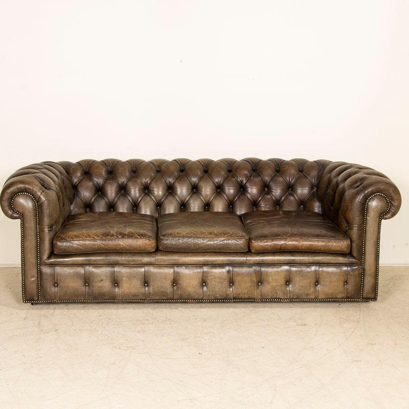 Danish Mid-20th Century Vintage Leather Chesterfield 3 Seat Sofa