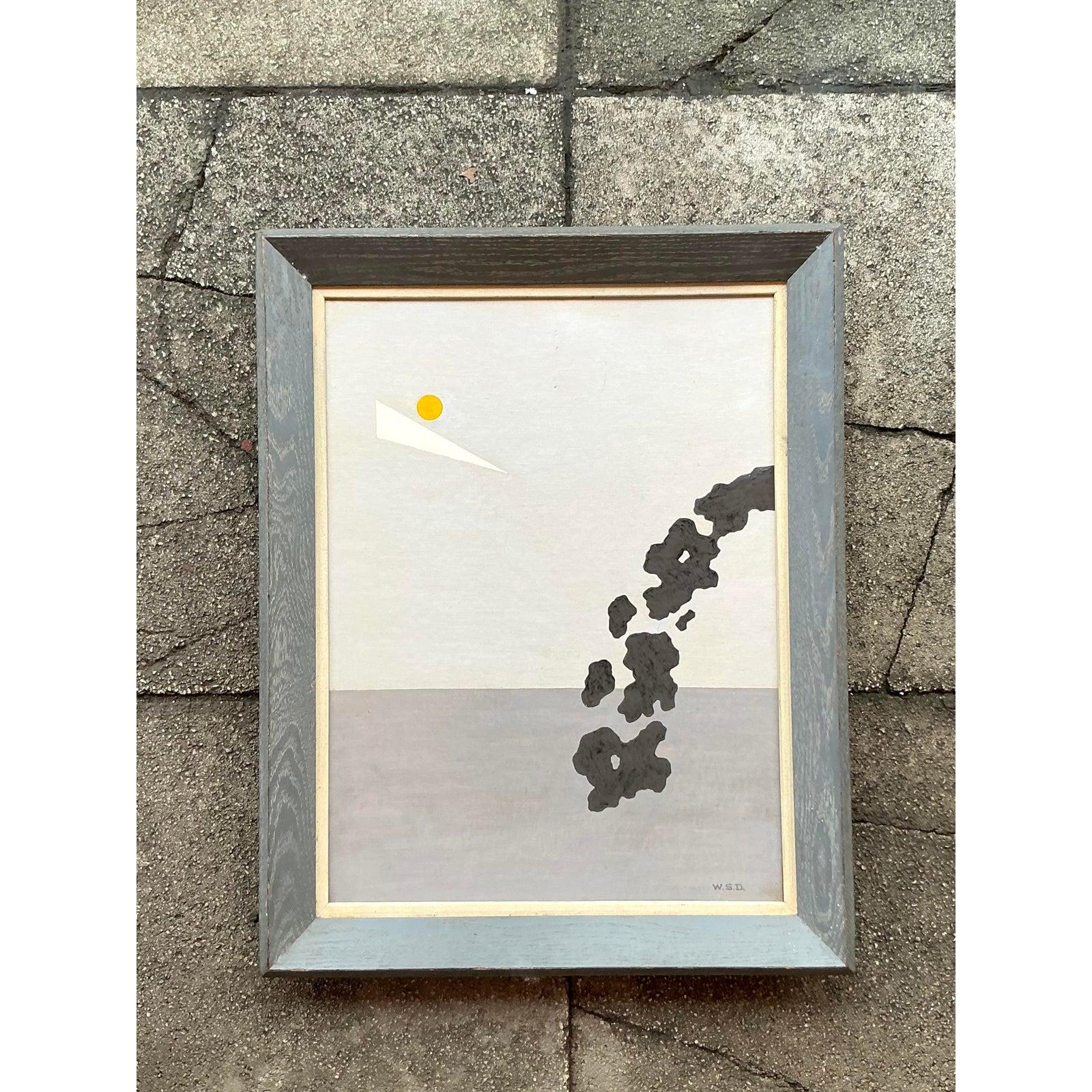 Mitte des 20. Jahrhunderts Vintage MCM Original Abstraktes Ölgemälde auf Karton, Vintage (Moderne der Mitte des Jahrhunderts) im Angebot