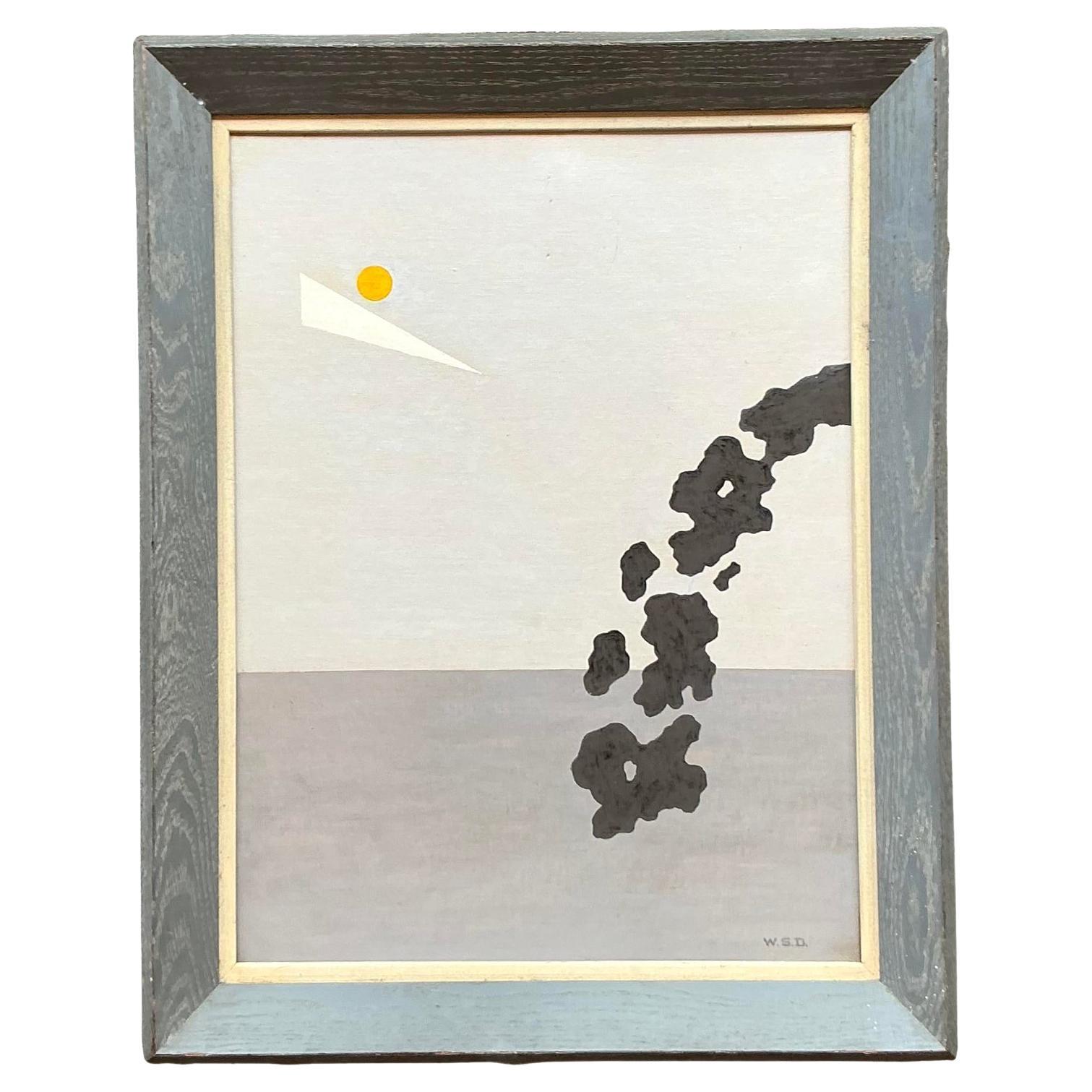 Óleo sobre tabla abstracto original MCM de mediados del siglo XX