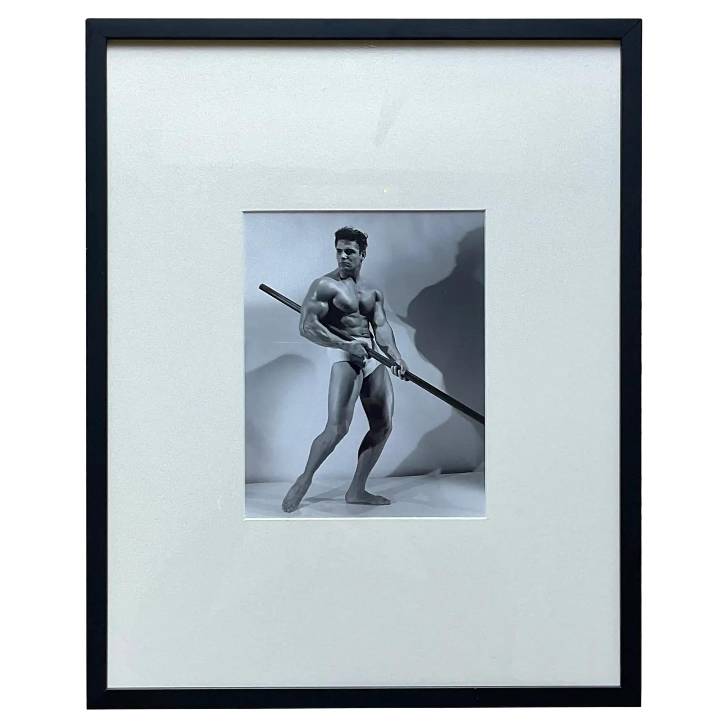 Mid 20th Century Vintage Bruce of La Framed Photograph of Man With Pole Vaulting For Sale