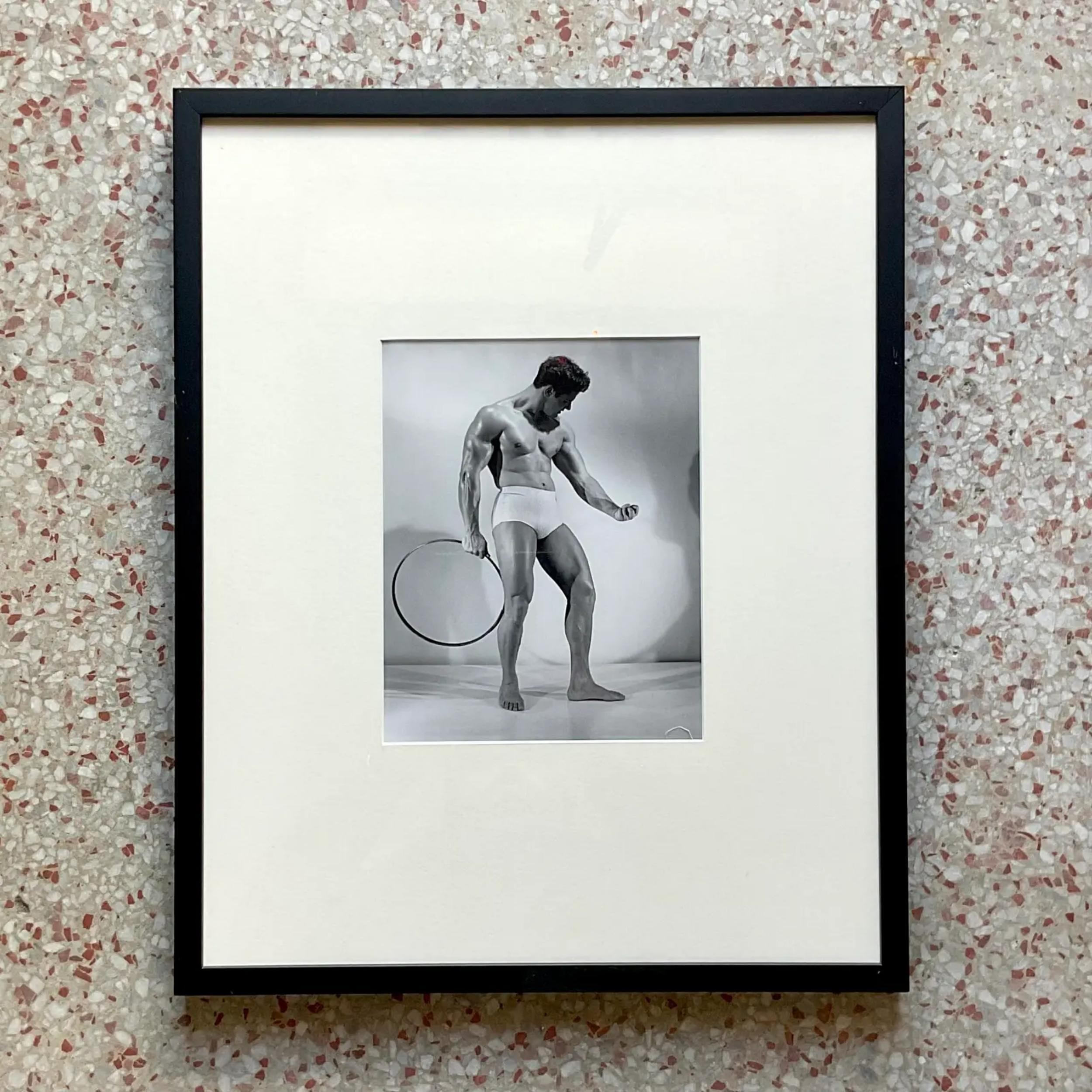 Mid-Century Modern Mid 20th Century Vintage Bruce of La Vintage Framed Photograph on Man with Hoop For Sale