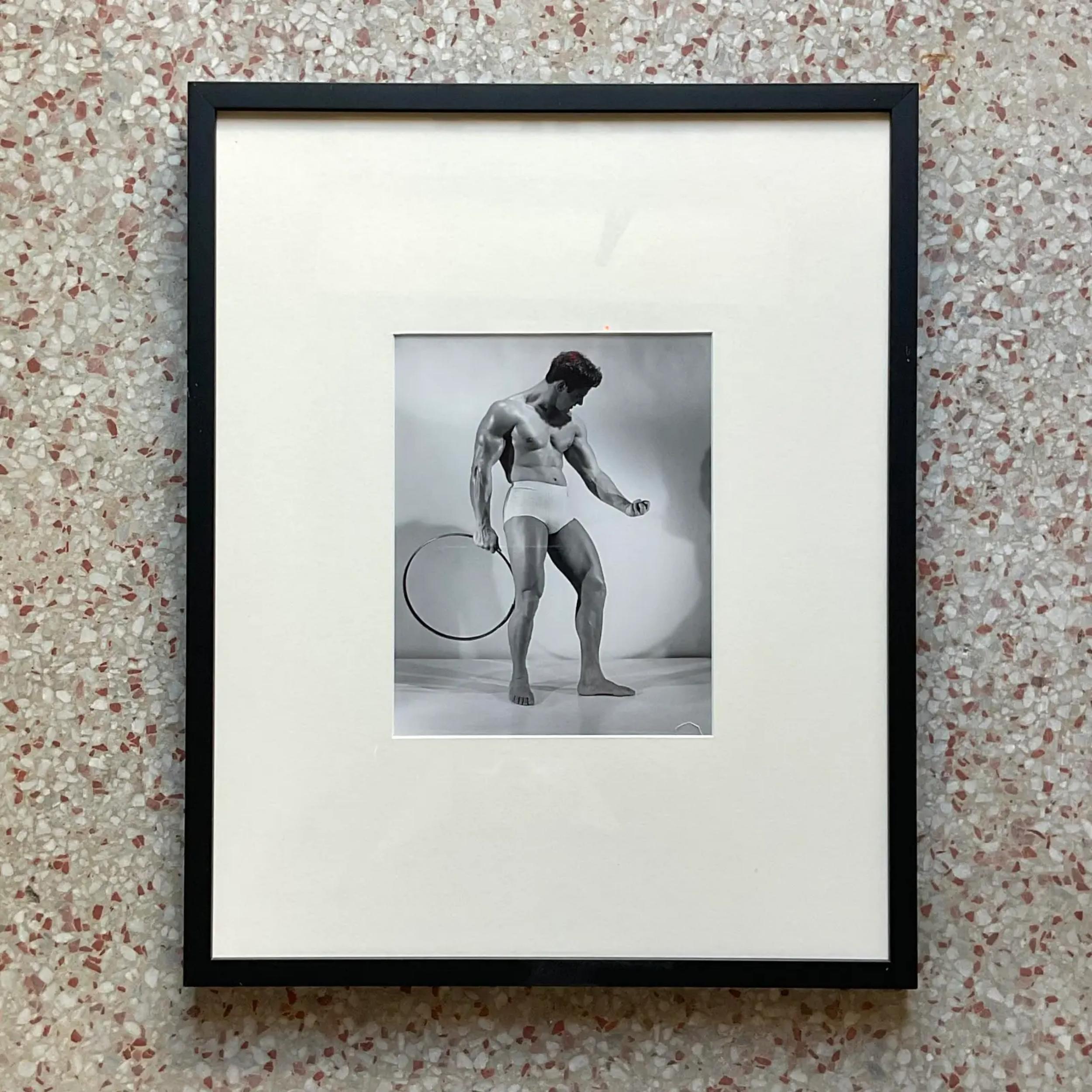 American Mid 20th Century Vintage Bruce of La Vintage Framed Photograph on Man with Hoop For Sale
