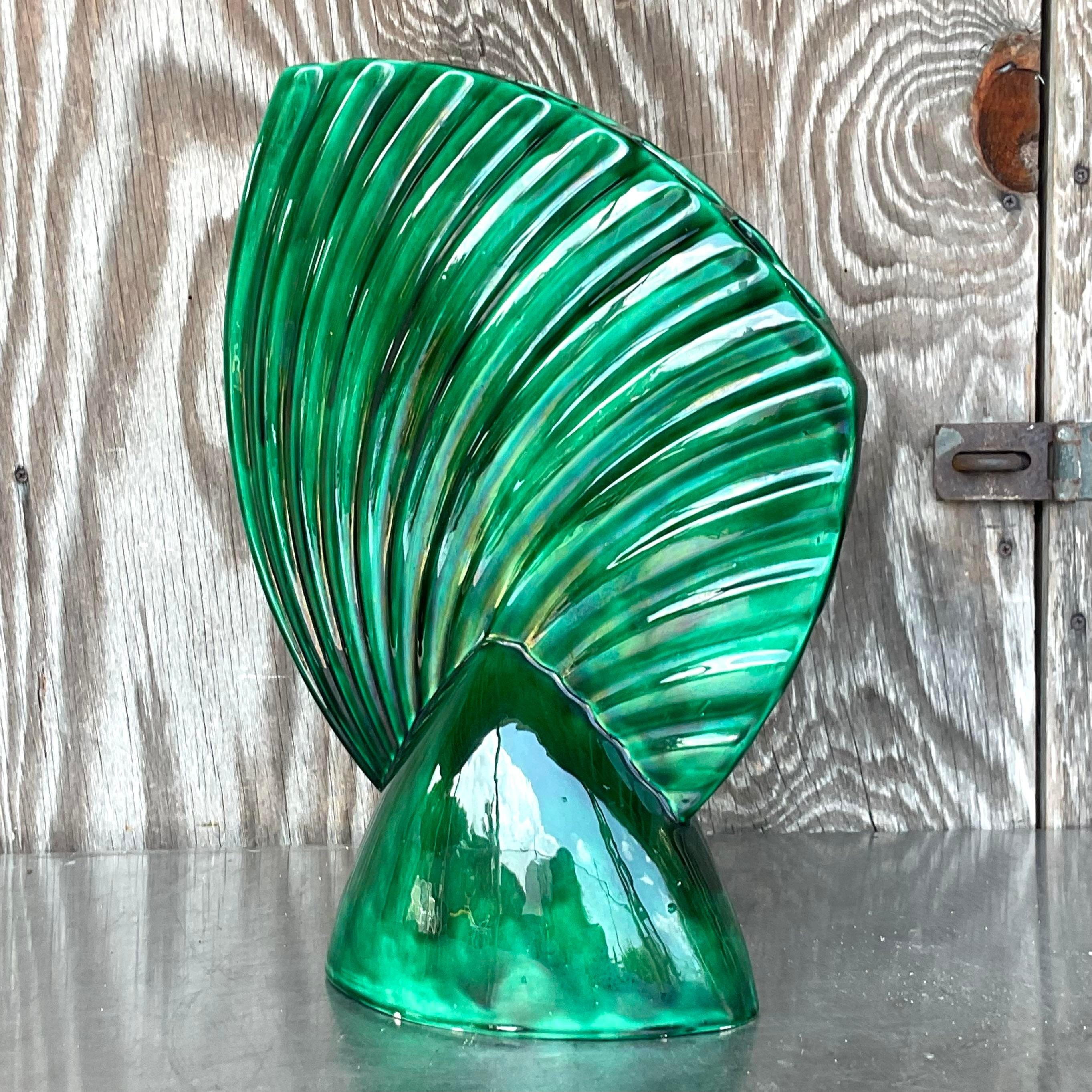 Mid 20th Century Vintage Mid-Century Modern Glazed Ceramic Gladiola Vase In Good Condition For Sale In west palm beach, FL