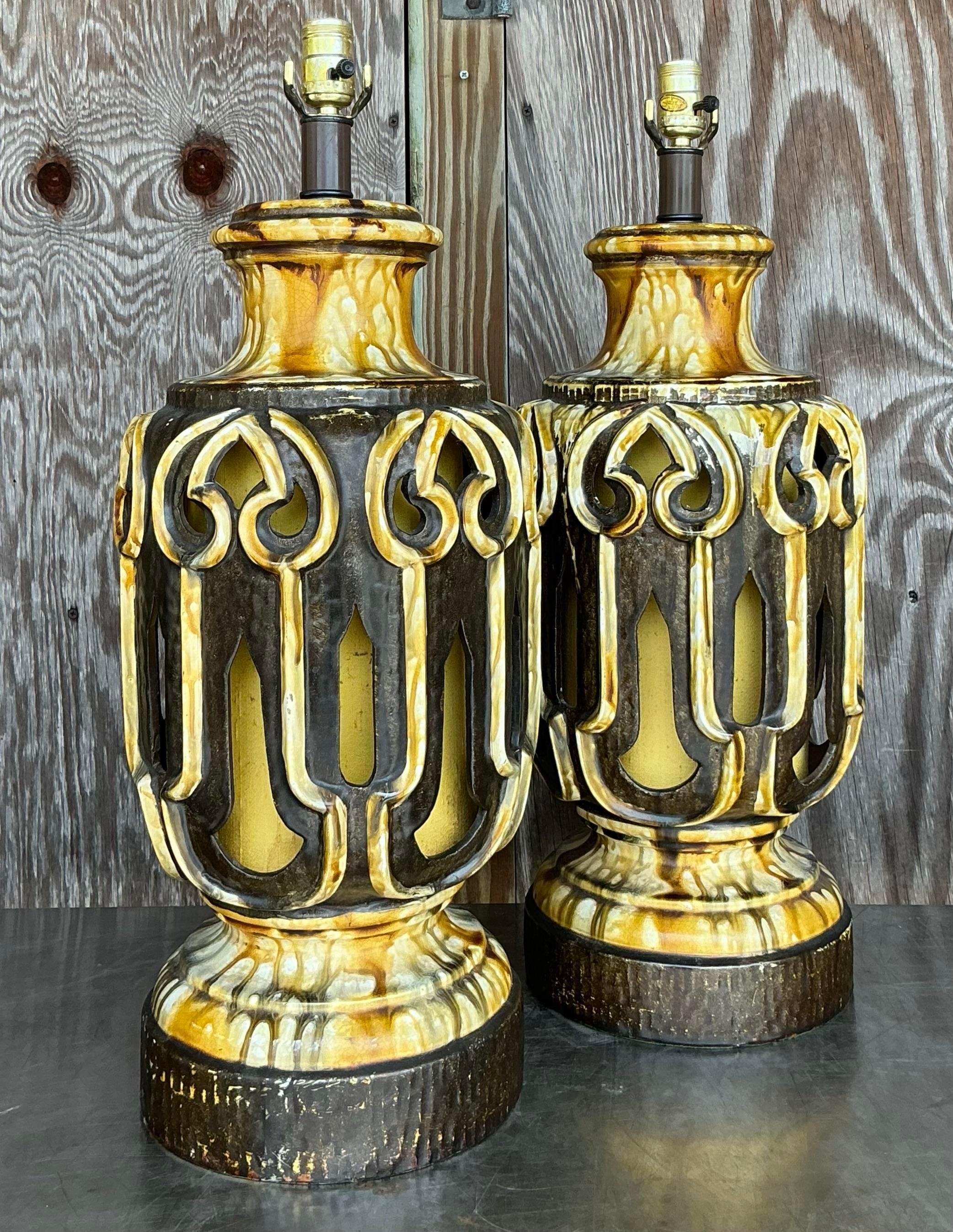 Mid 20th Century Vintage Mid-Century Modern Glazed Ceramic Lamps - a Pair For Sale 2