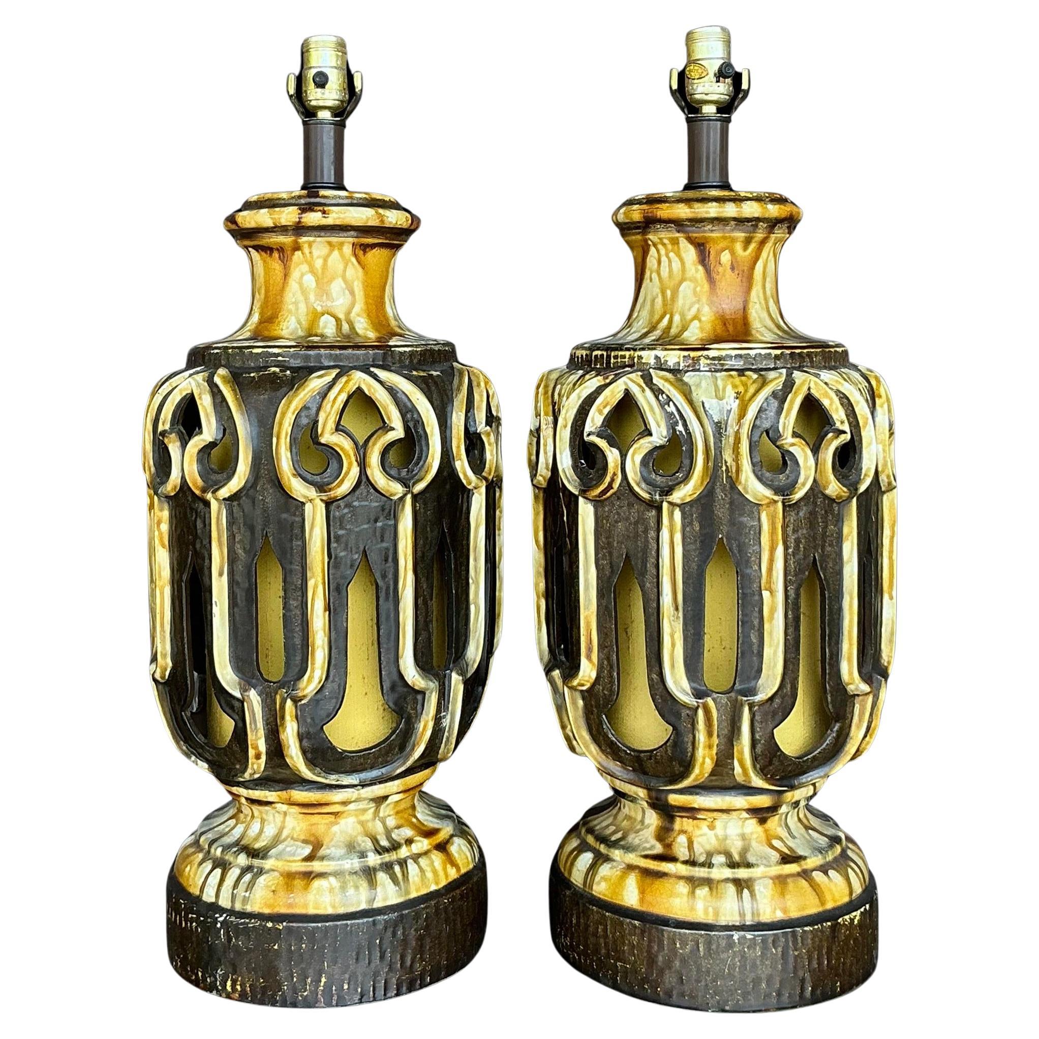 Mid 20th Century Vintage Mid-Century Modern Glazed Ceramic Lamps - a Pair