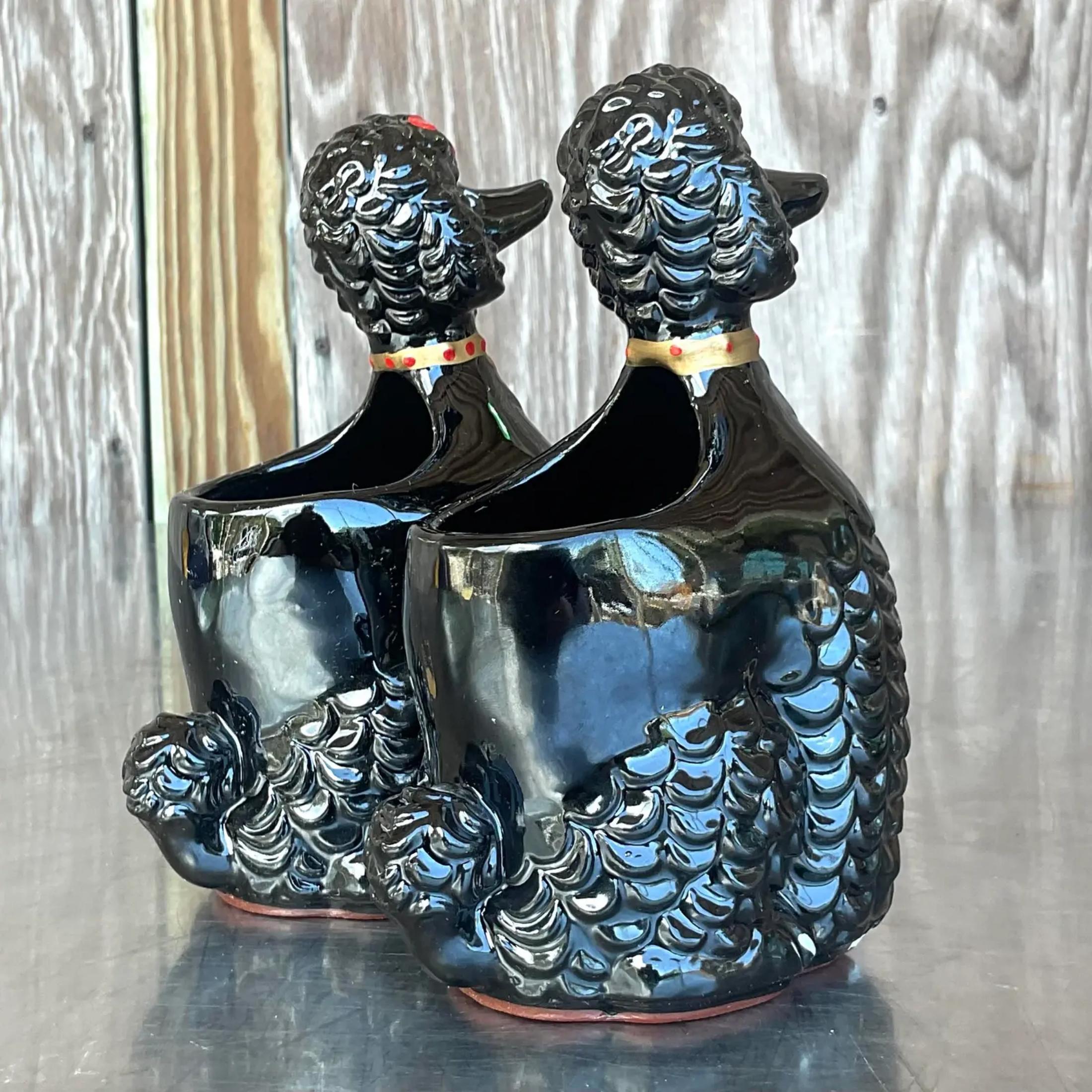 American Mid 20th Century Vintage Glazed Ceramic Poodle Planters - A Pair For Sale