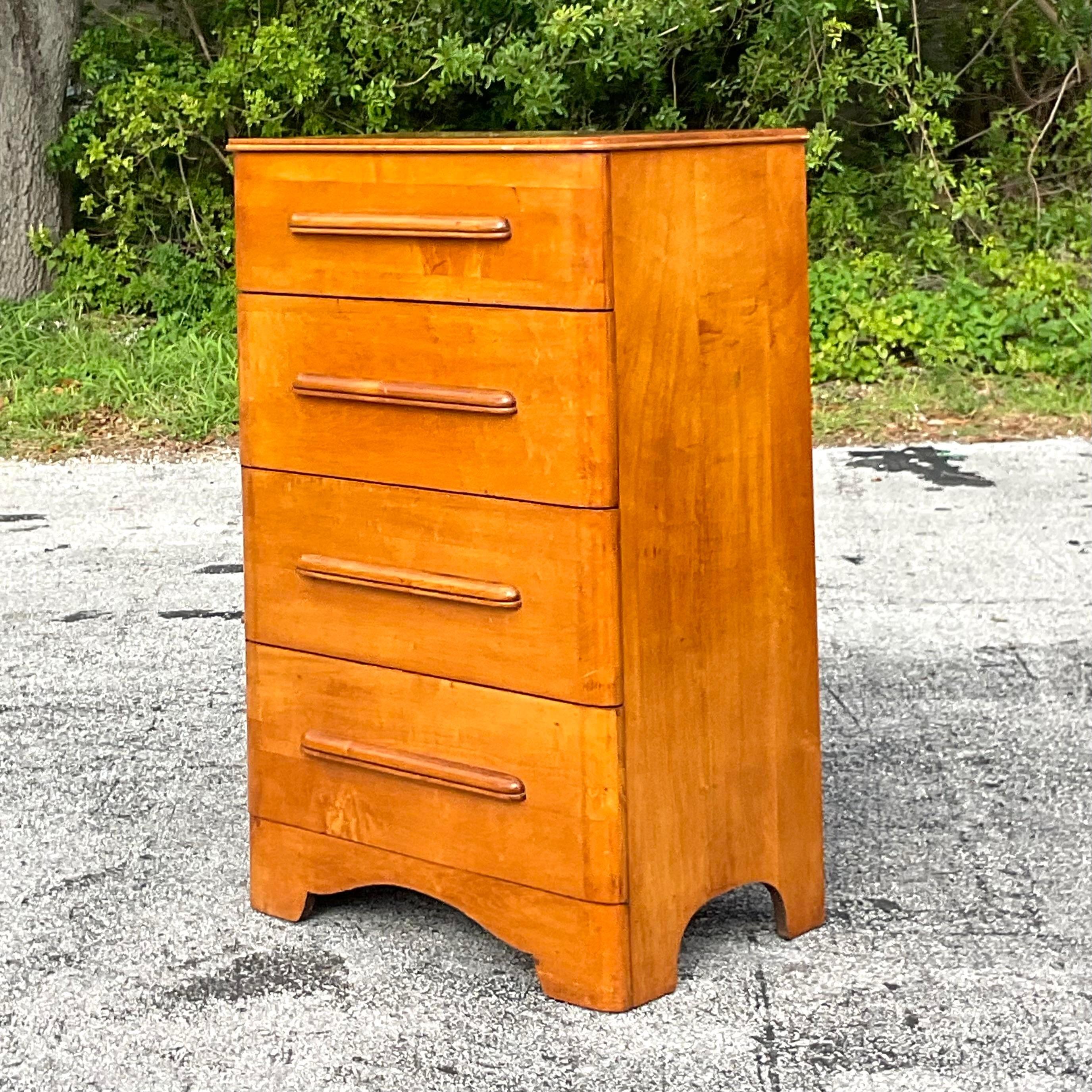 Mid 20th Century Vintage Mid-Century Modern Maple Tall Chest of Drawers In Good Condition For Sale In west palm beach, FL