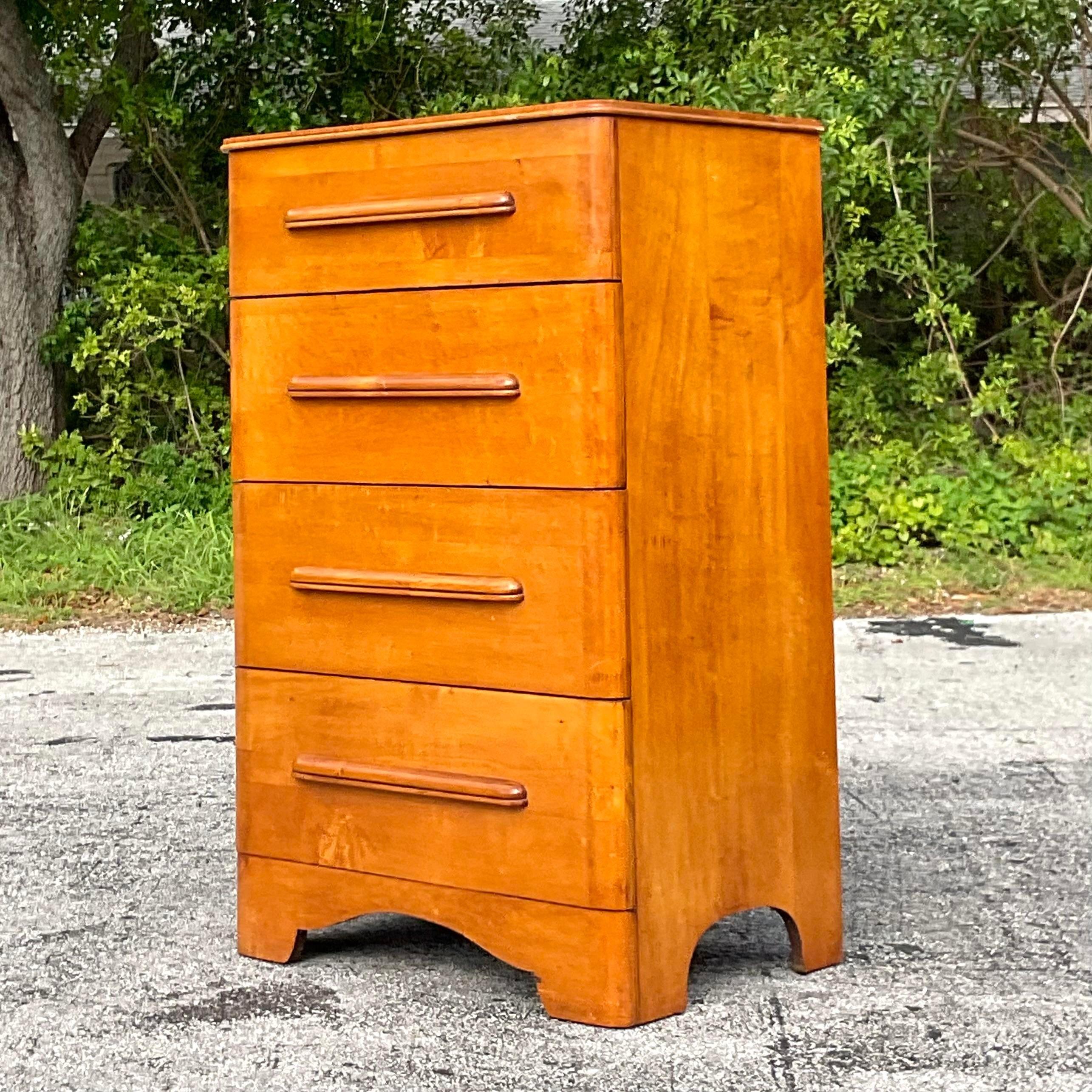 Mid 20th Century Vintage Mid-Century Modern Maple Tall Chest of Drawers For Sale 1