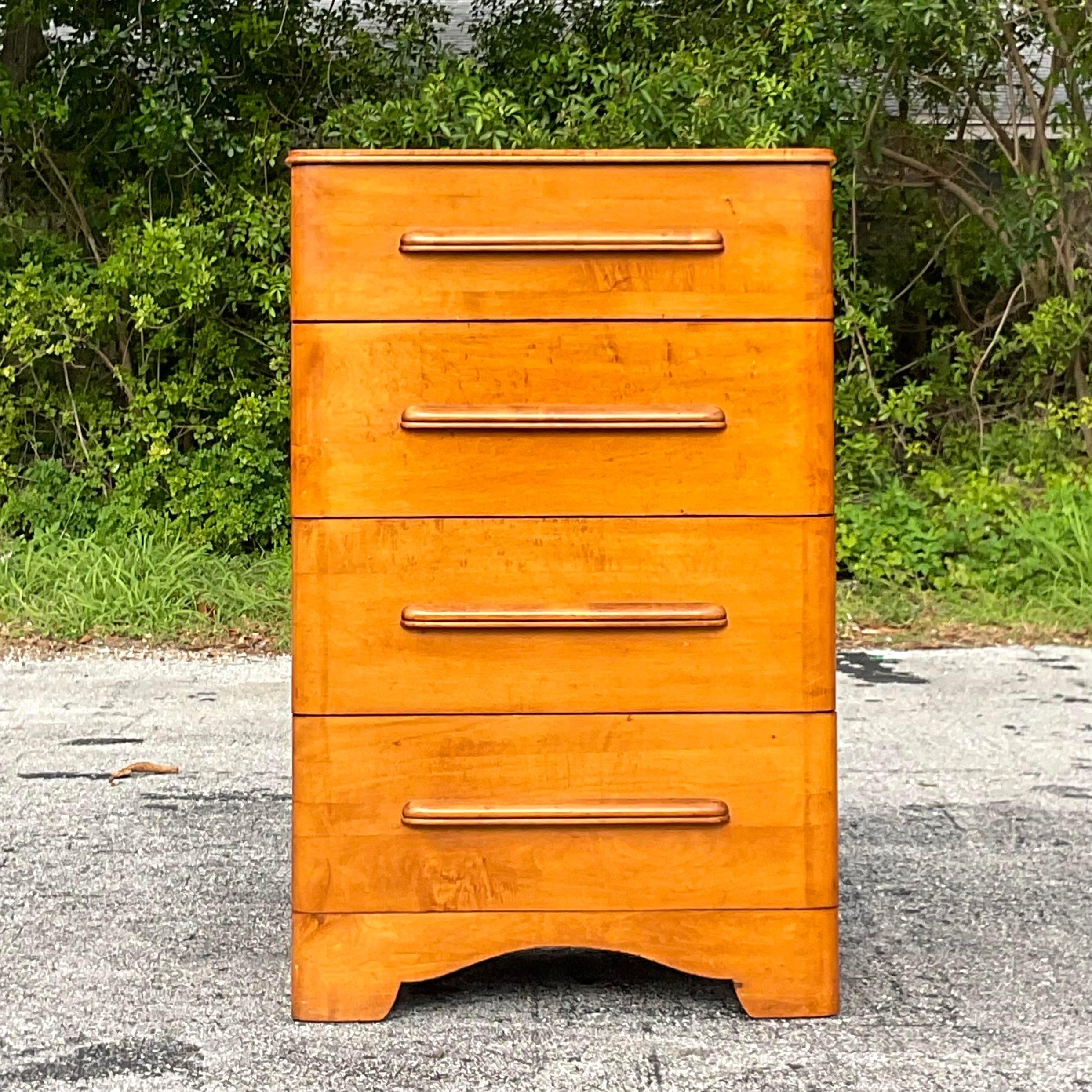 Mid 20th Century Vintage Mid-Century Modern Maple Tall Chest of Drawers For Sale 2