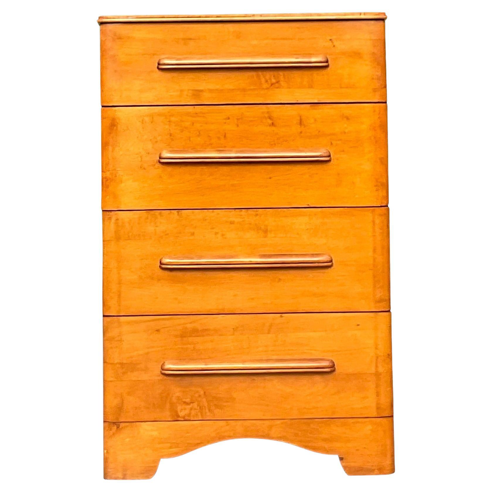 Mid 20th Century Vintage Mid-Century Modern Maple Tall Chest of Drawers For Sale