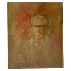 Portrait original à l'huile sur toile signé du milieu du 20e siècle