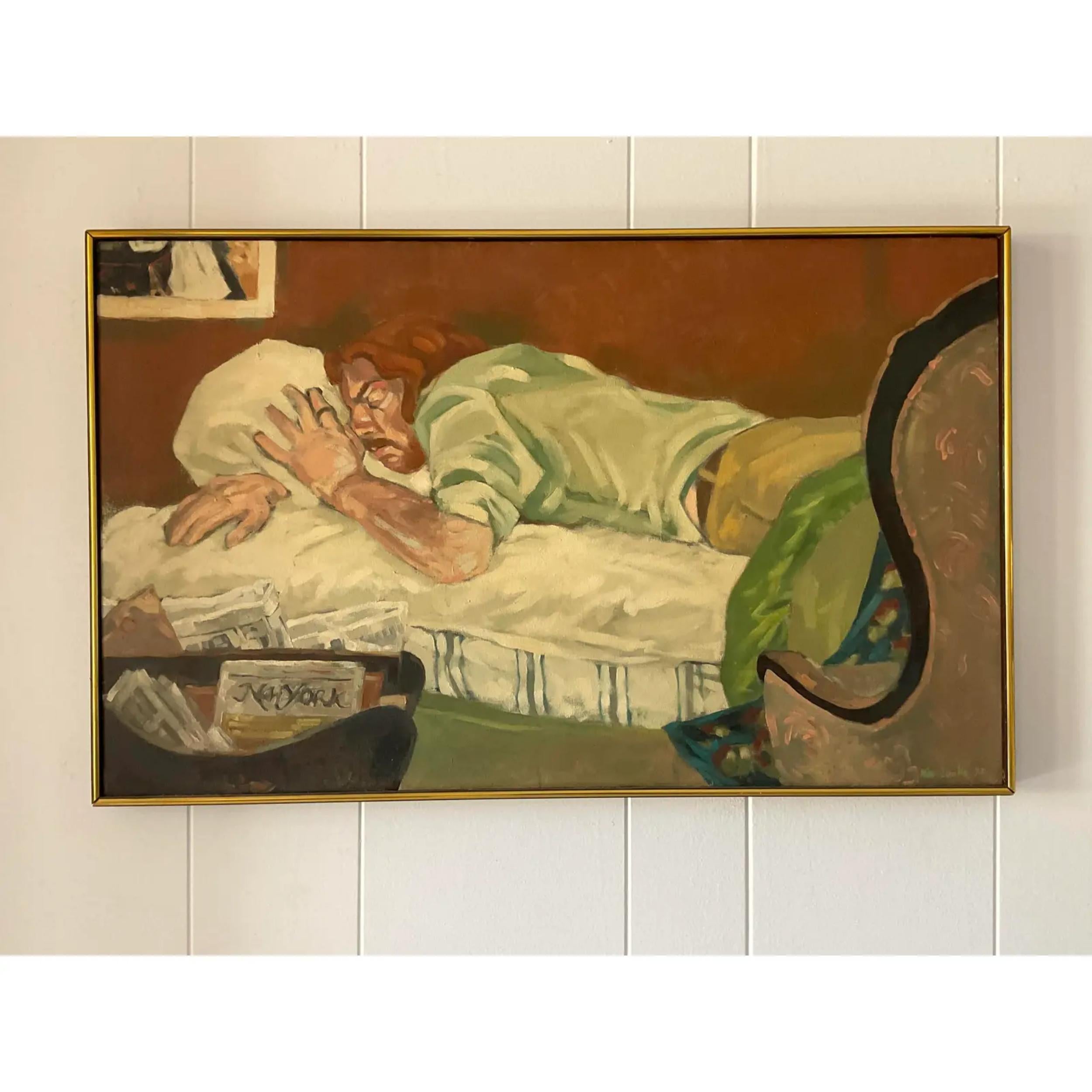 Mid 20th Century Vintage Signed Original Oil Figural Painting on Canvas In Good Condition For Sale In west palm beach, FL