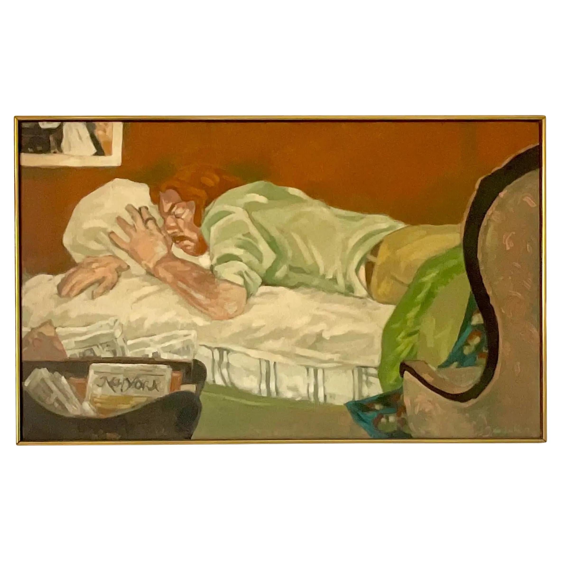 Mid 20th Century Vintage Signed Original Oil Figural Painting on Canvas For Sale