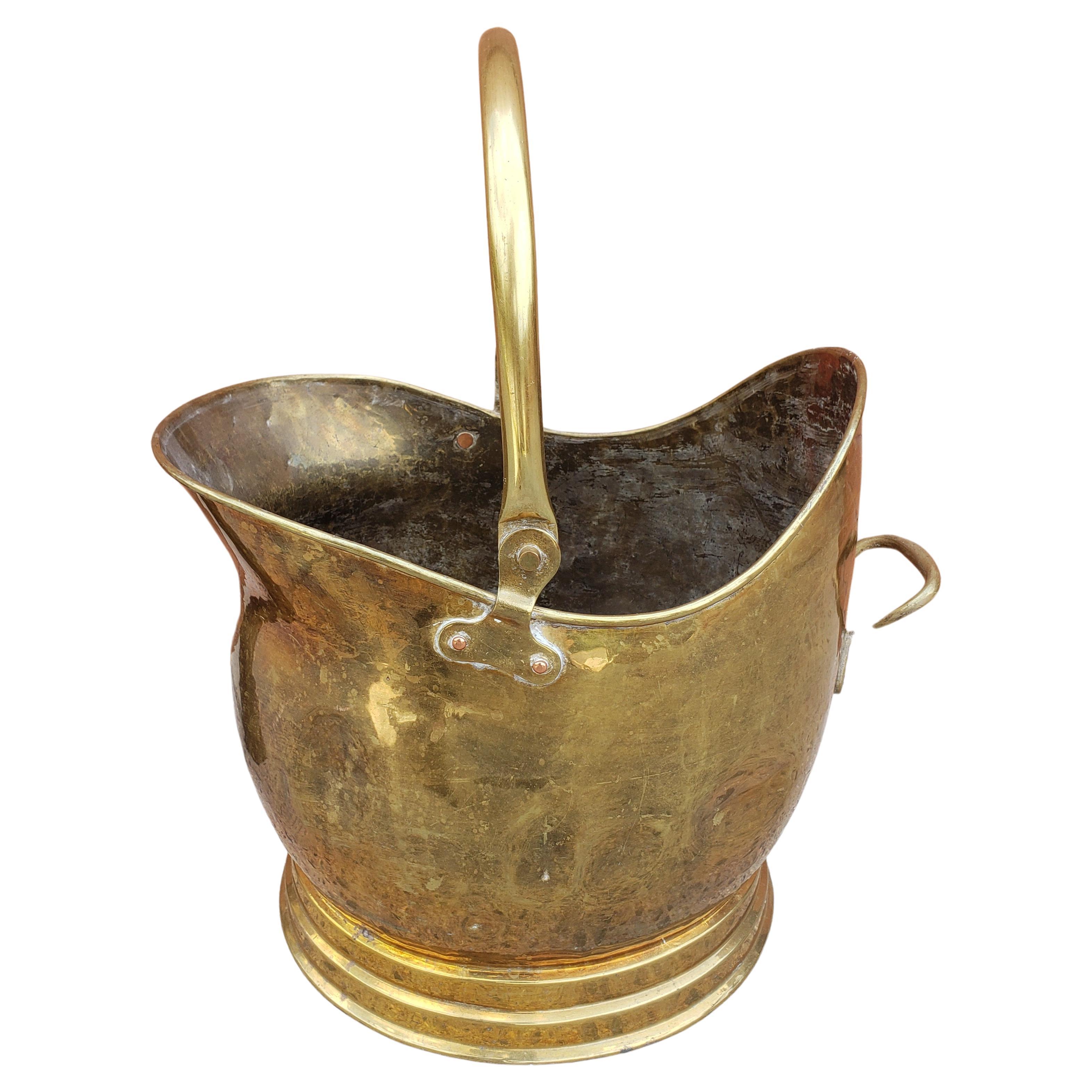 Mid 20th Century Vintage Mid Size Brass Coal Scuttle For Sale
