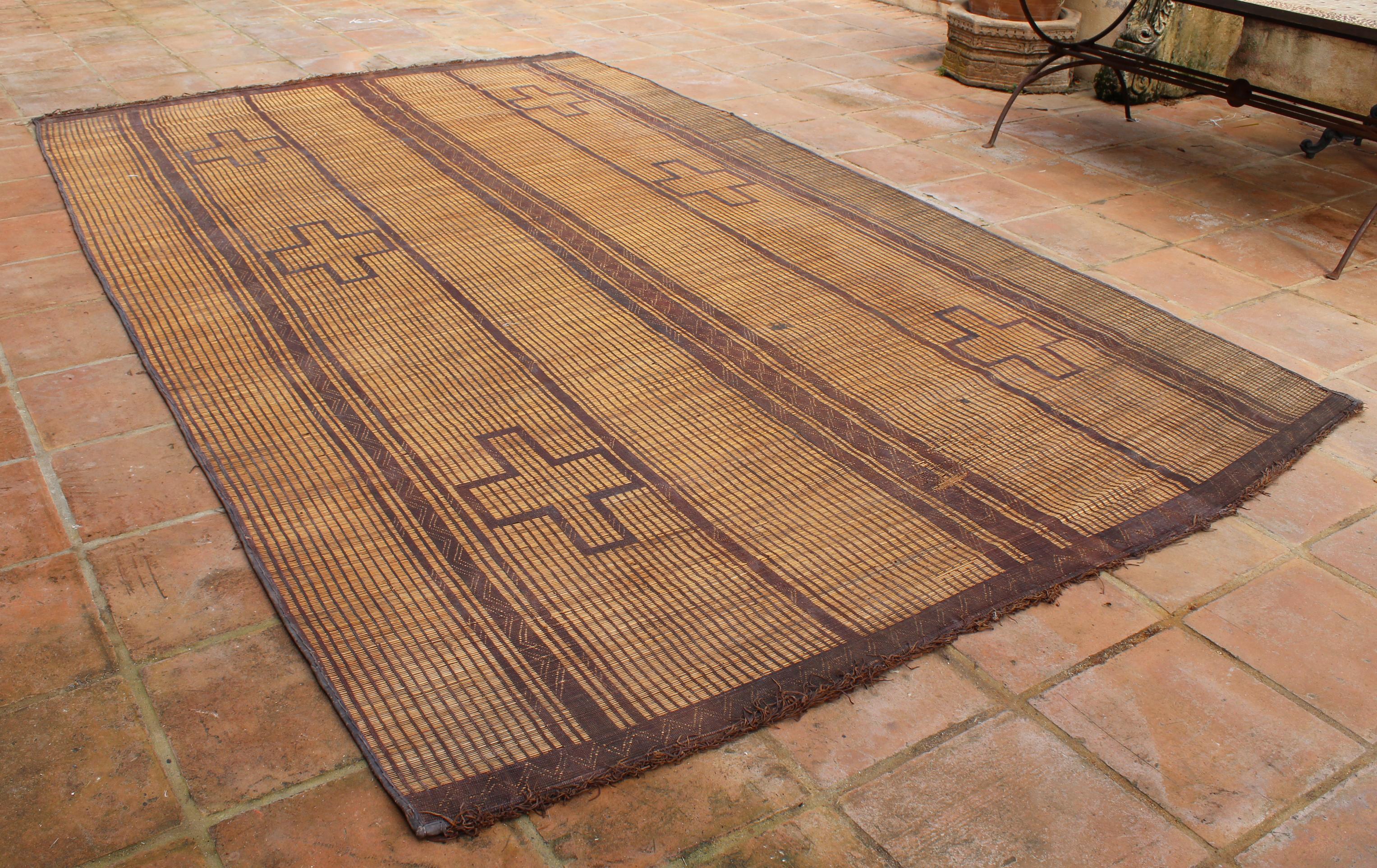 Hand-Crafted Mid-20th Century Vintage Mauritanian Leather Tuareg Rug North Africa For Sale