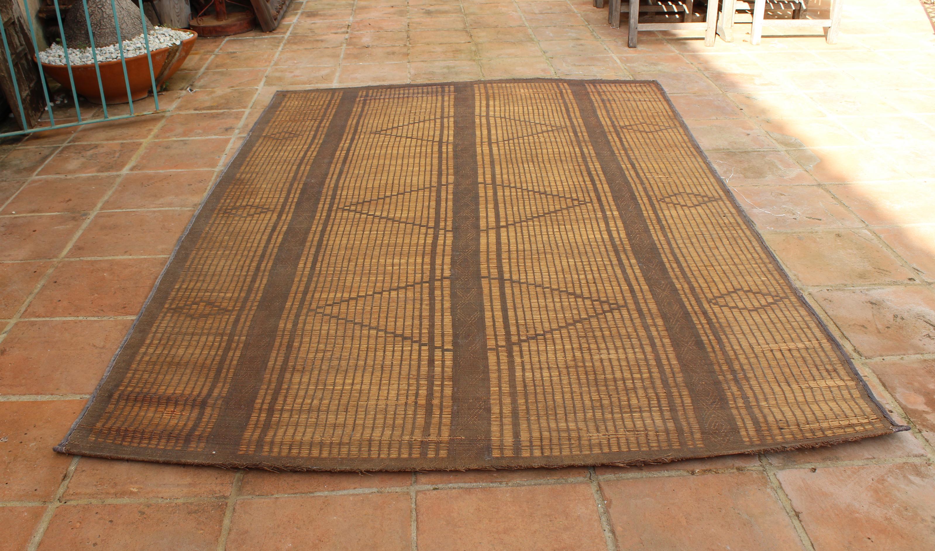 Hand-Crafted Mid-20th Century Vintage Moroccan Leather Tuareg Rug, North Africa
