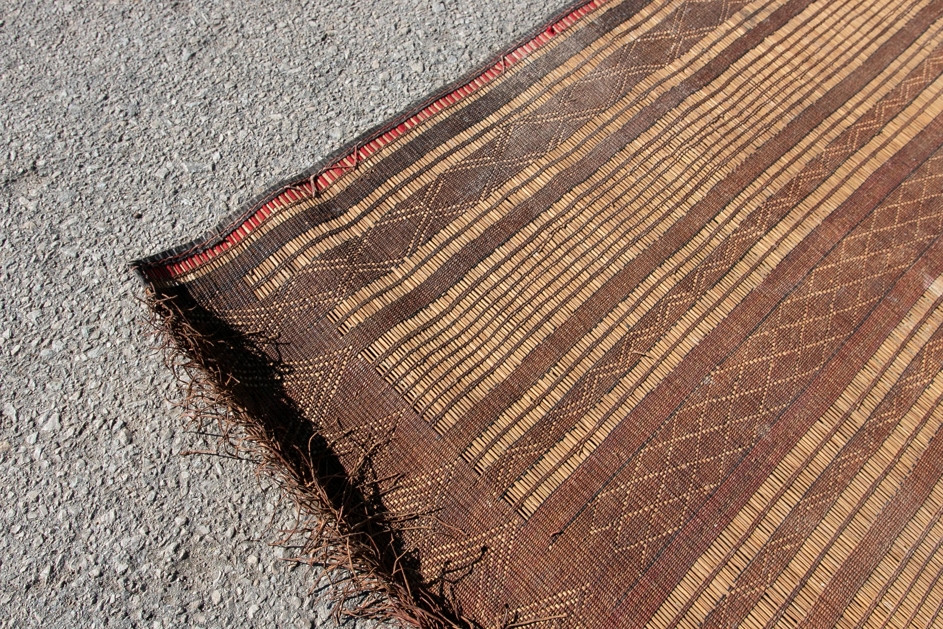Hand-Woven Mid-20th Century Vintage Moroccan Leather Tuareg Rug North Africa For Sale