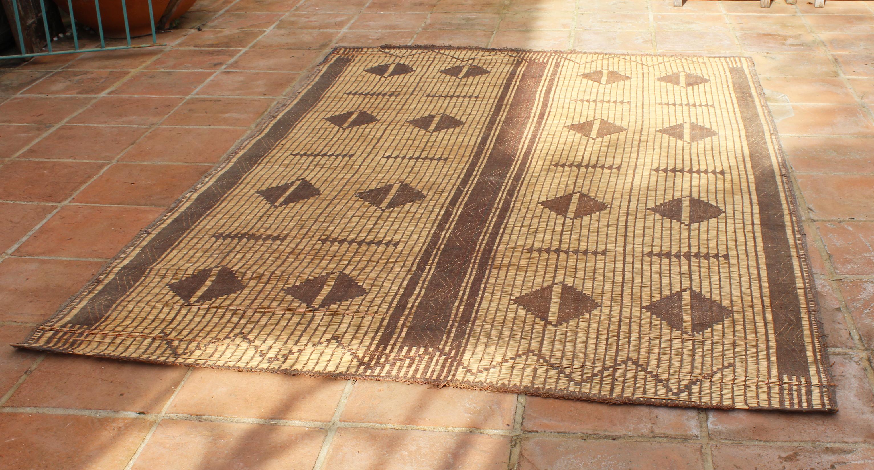Hand-Crafted Mid-20th Century Vintage Moroccan Leather Tuareg Rug North Africa