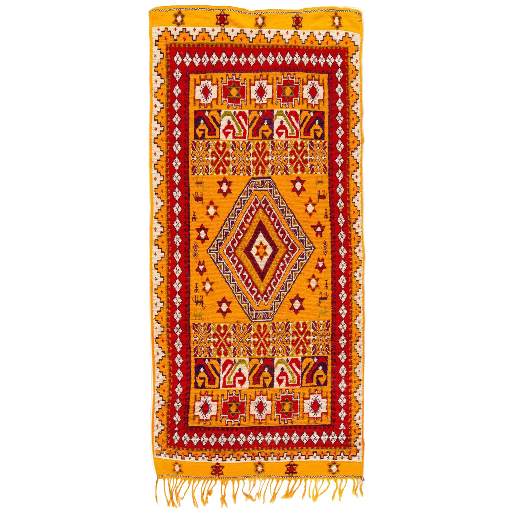Mid-20th Century Vintage Moroccan Tribal Wool Rug For Sale