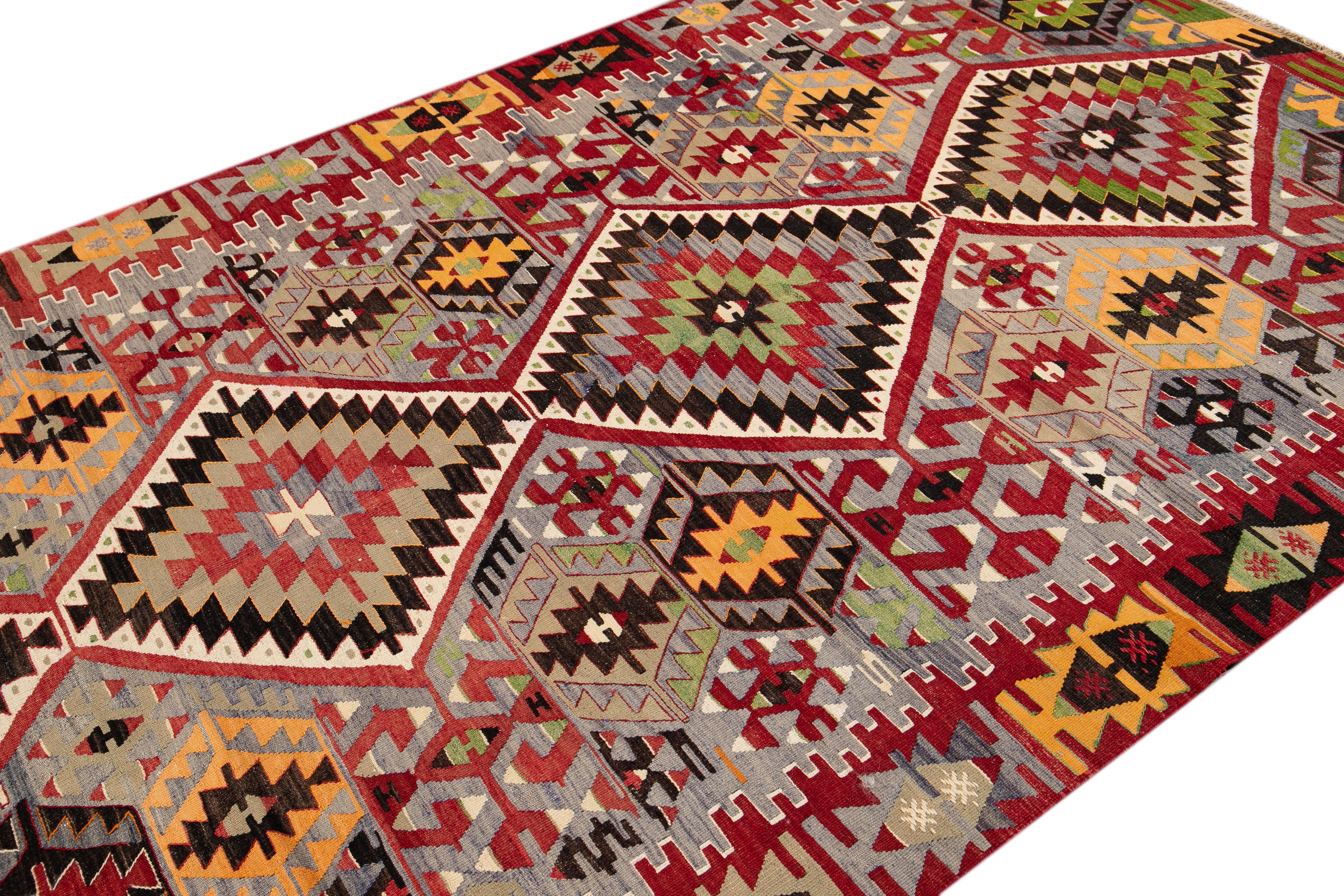 Mid-20th Century Vintage Multicolored Geometric Turkish Kilim Wool Rug 6