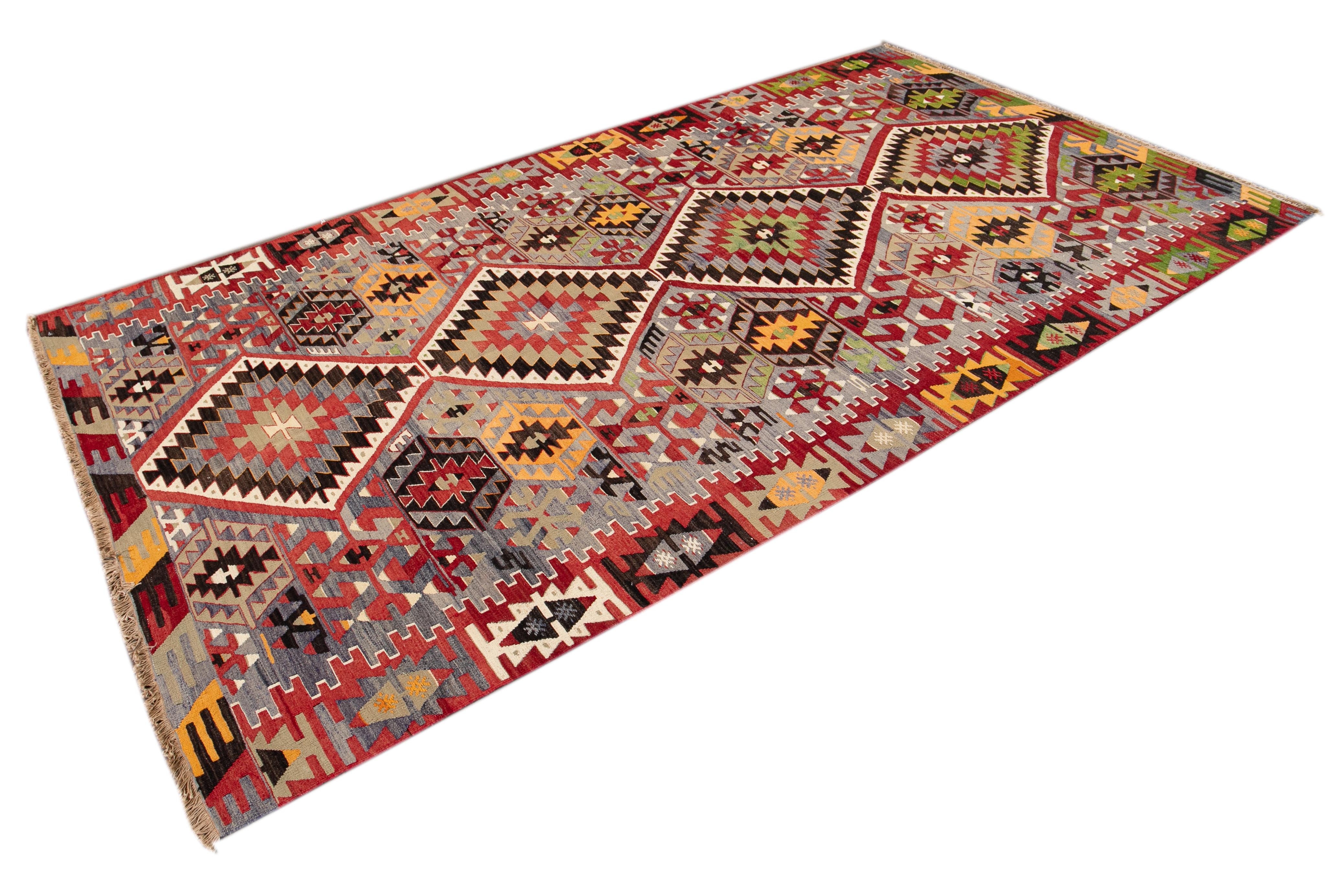 Mid-20th Century Vintage Multicolored Geometric Turkish Kilim Wool Rug 7