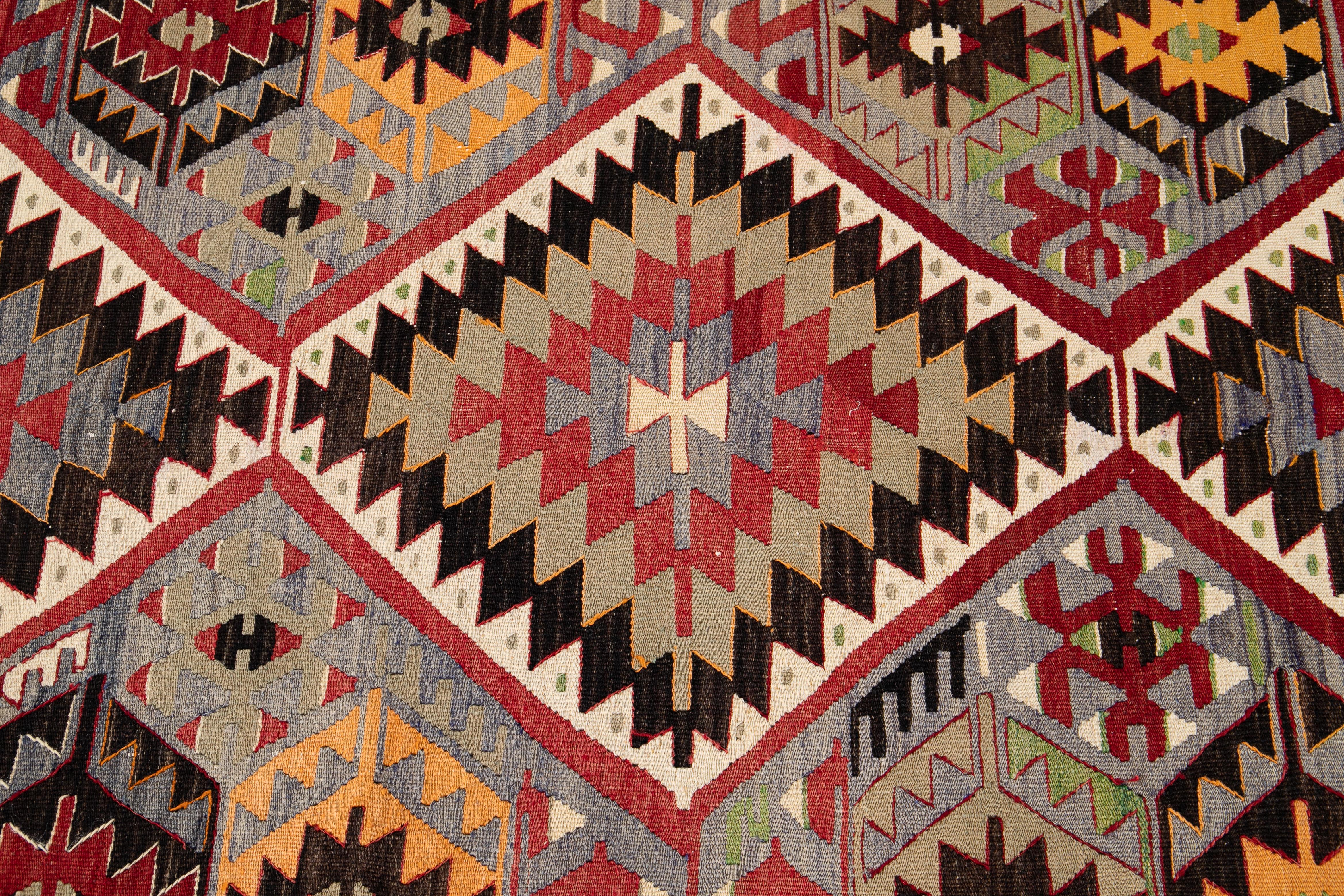 Mid-20th Century Vintage Multicolored Geometric Turkish Kilim Wool Rug 3