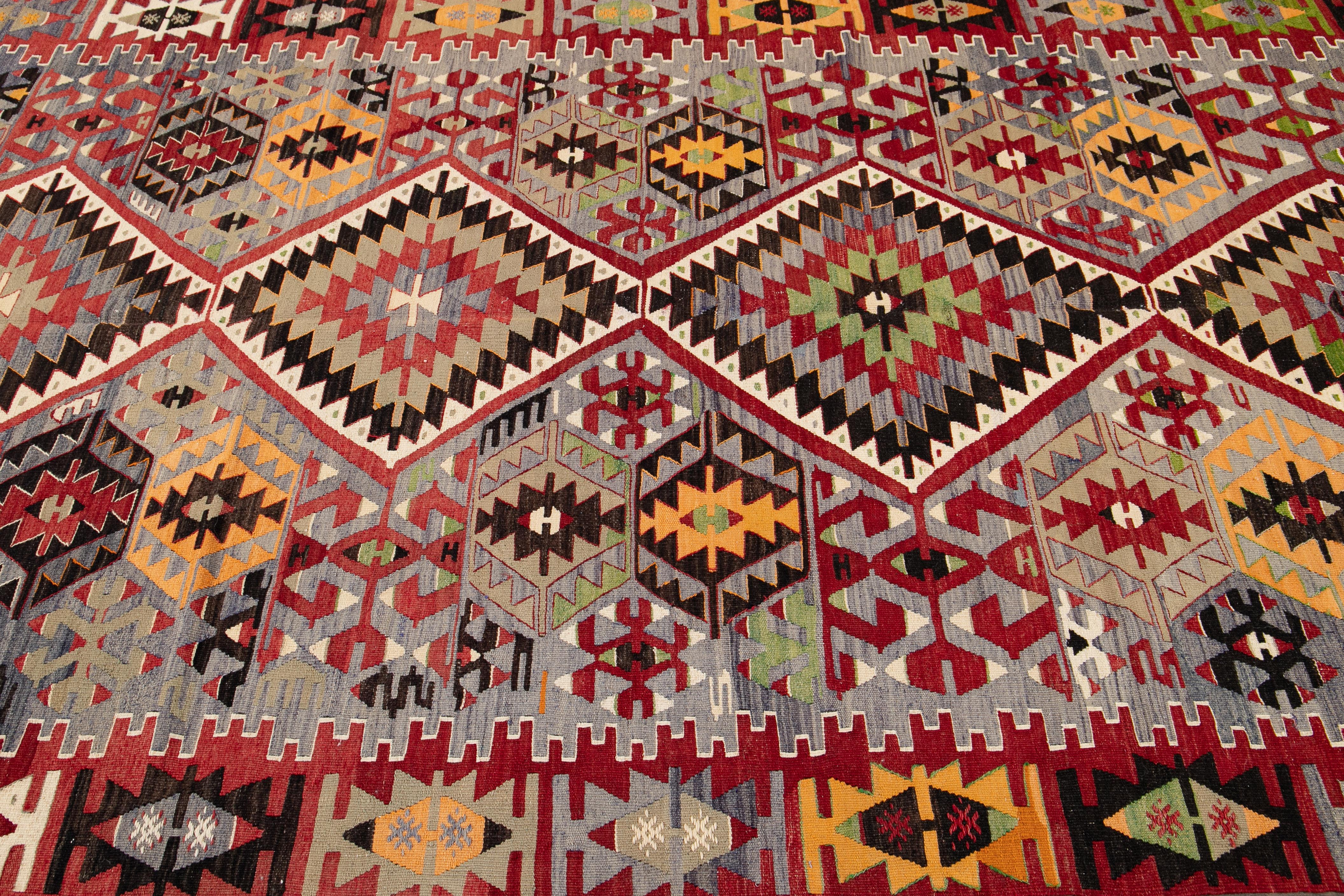 Mid-20th Century Vintage Multicolored Geometric Turkish Kilim Wool Rug 5
