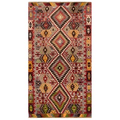 Mid-20th Century Vintage Multicolored Geometric Turkish Kilim Wool Rug