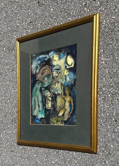 Mid 20th Century Vintage Original Abstract Oil on Canvas of Old Woman