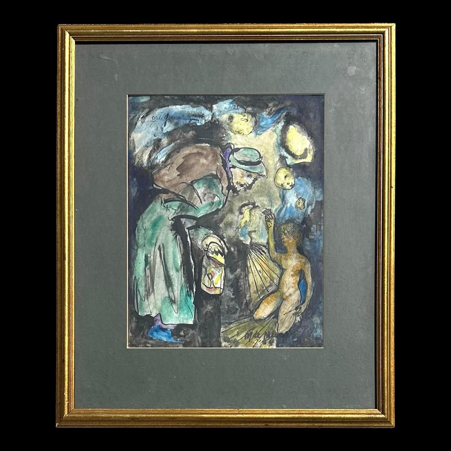 Óleo sobre lienzo abstracto original de mediados del siglo XX de una anciana Norteamericano en venta