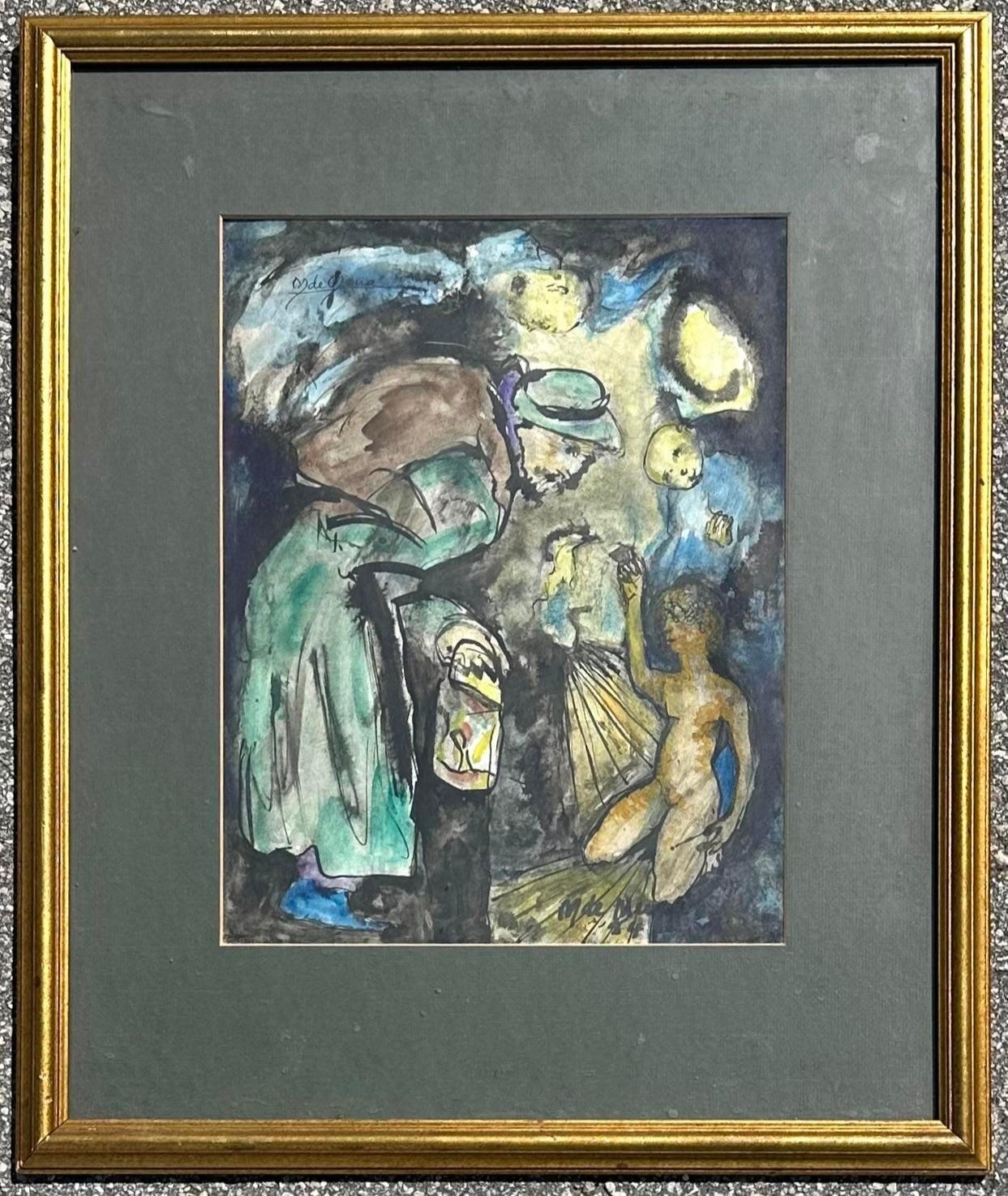 Óleo sobre lienzo abstracto original de mediados del siglo XX de una anciana en Bueno estado para la venta en west palm beach, FL