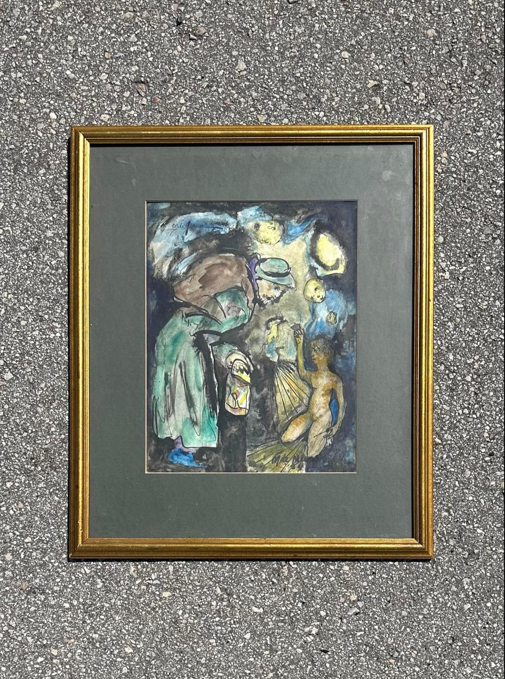 Óleo sobre lienzo abstracto original de mediados del siglo XX de una anciana Lienzo en venta