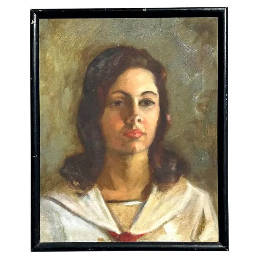 Mid 20th Century Vintage Original Oil Portrait on Canvas, Framed For ...