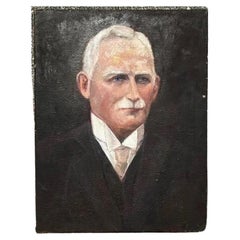 Mid 20th Century Vintage Original Oil Portrait on Man with Mustache