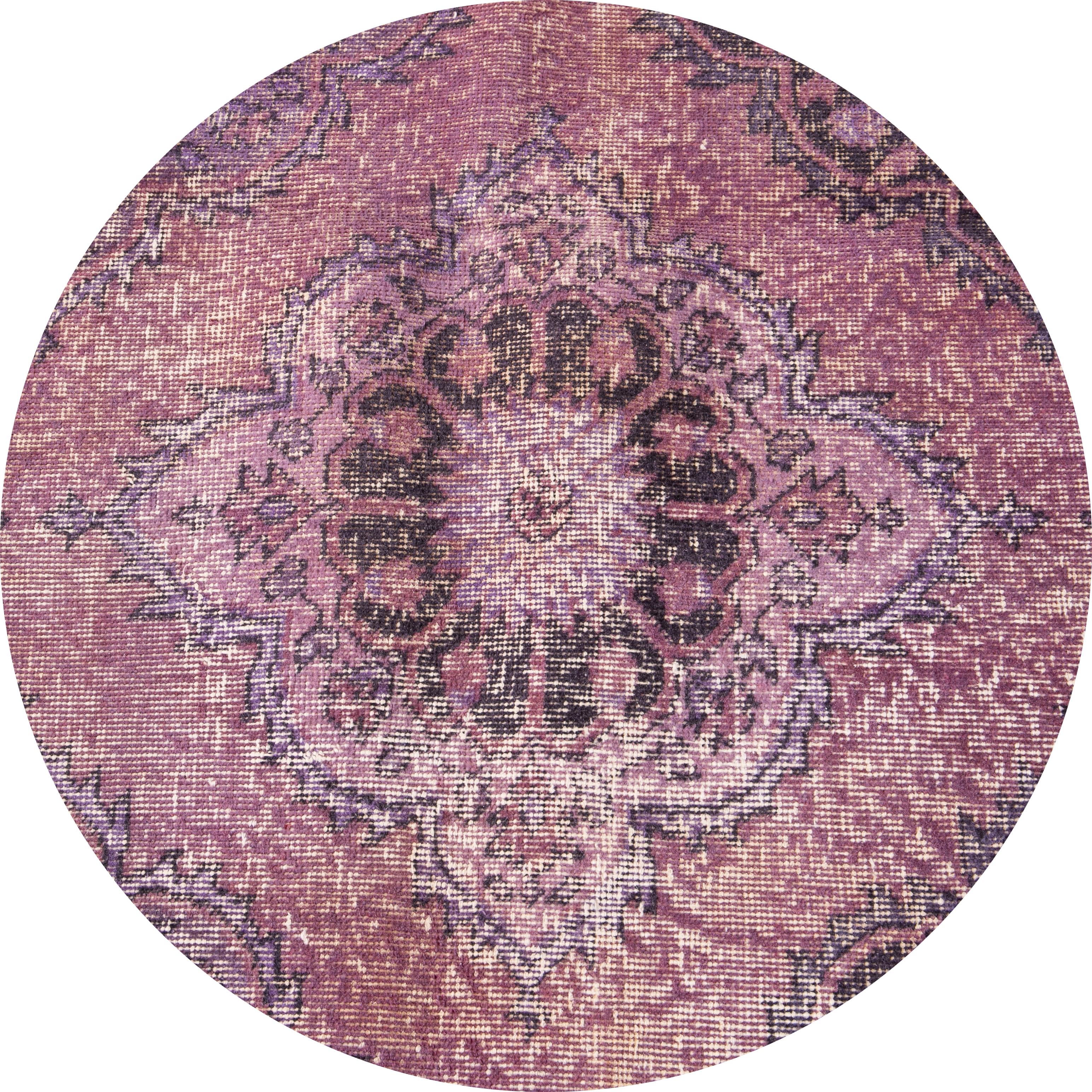 Beautiful Vintage Turkish overdyed runner rug, hand knotted wool with a purple field, pink and brown accents in all-over multi medallion design.
This rug measures 4' 9