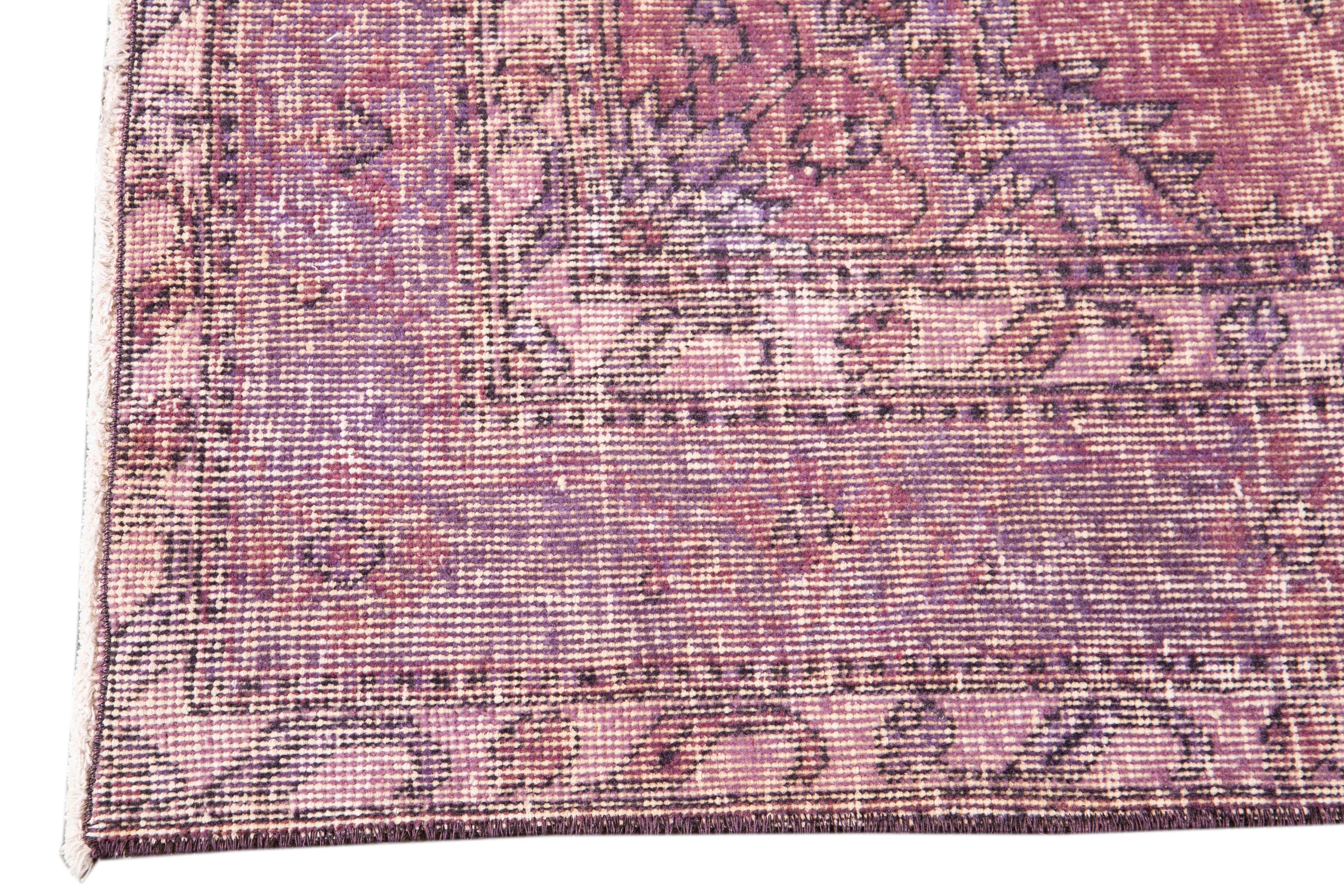 Hand-Knotted Mid-20th Century Vintage Overdyed Wool Runner Rug