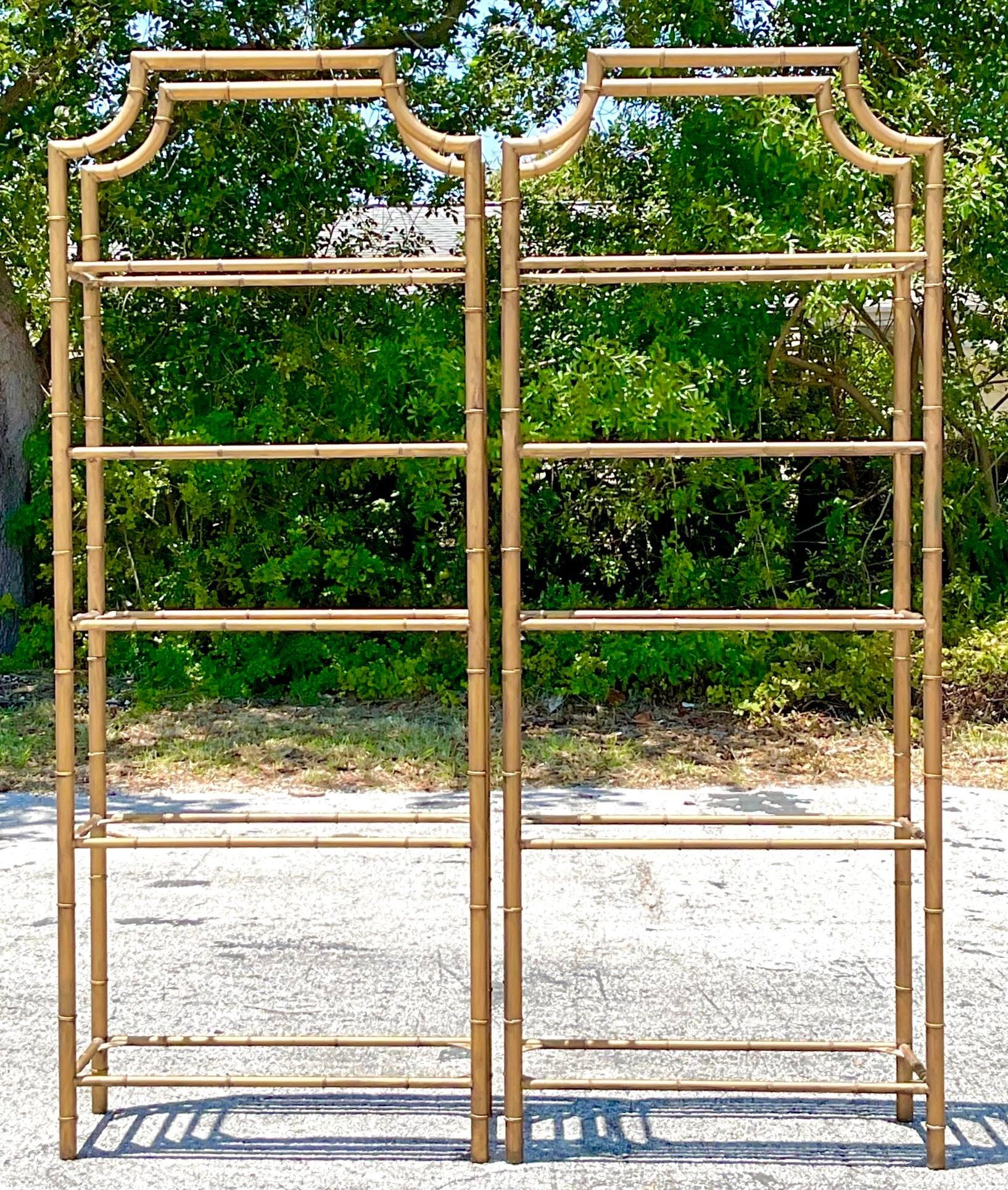 American Mid 20th Century Vintage Pagoda Burnished Gilt Etagere - a Pair